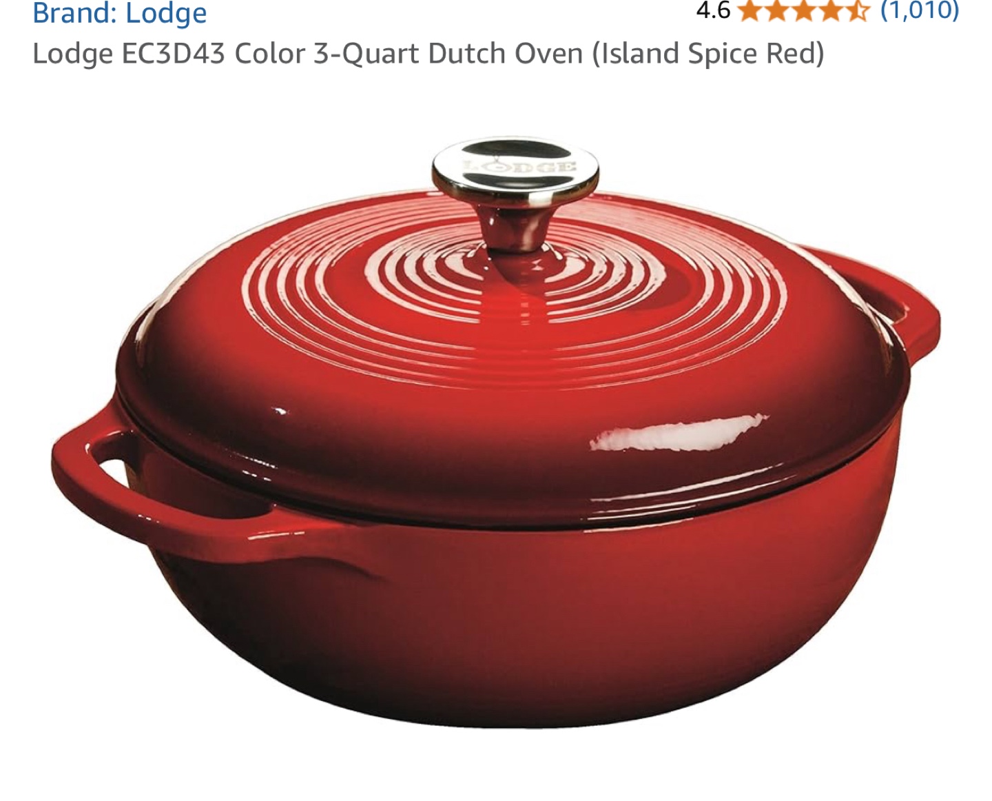 Lodge EC3D43 Island Spice Red 3-Quart Dutch Oven