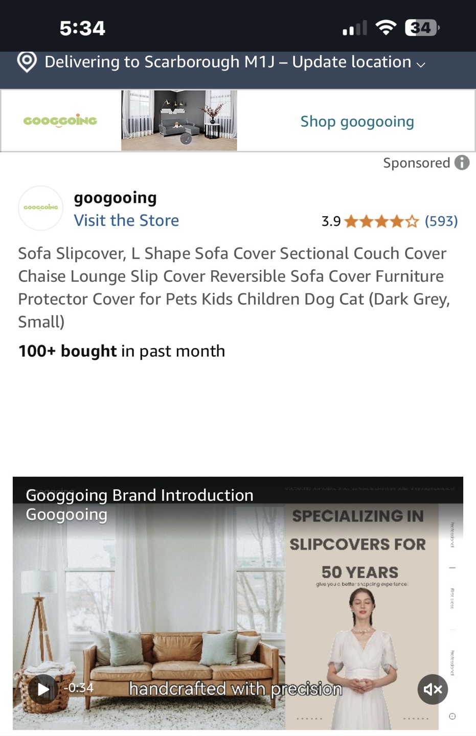 Googgoing Sofa Slipcover - Dark Grey, Small - photo 5