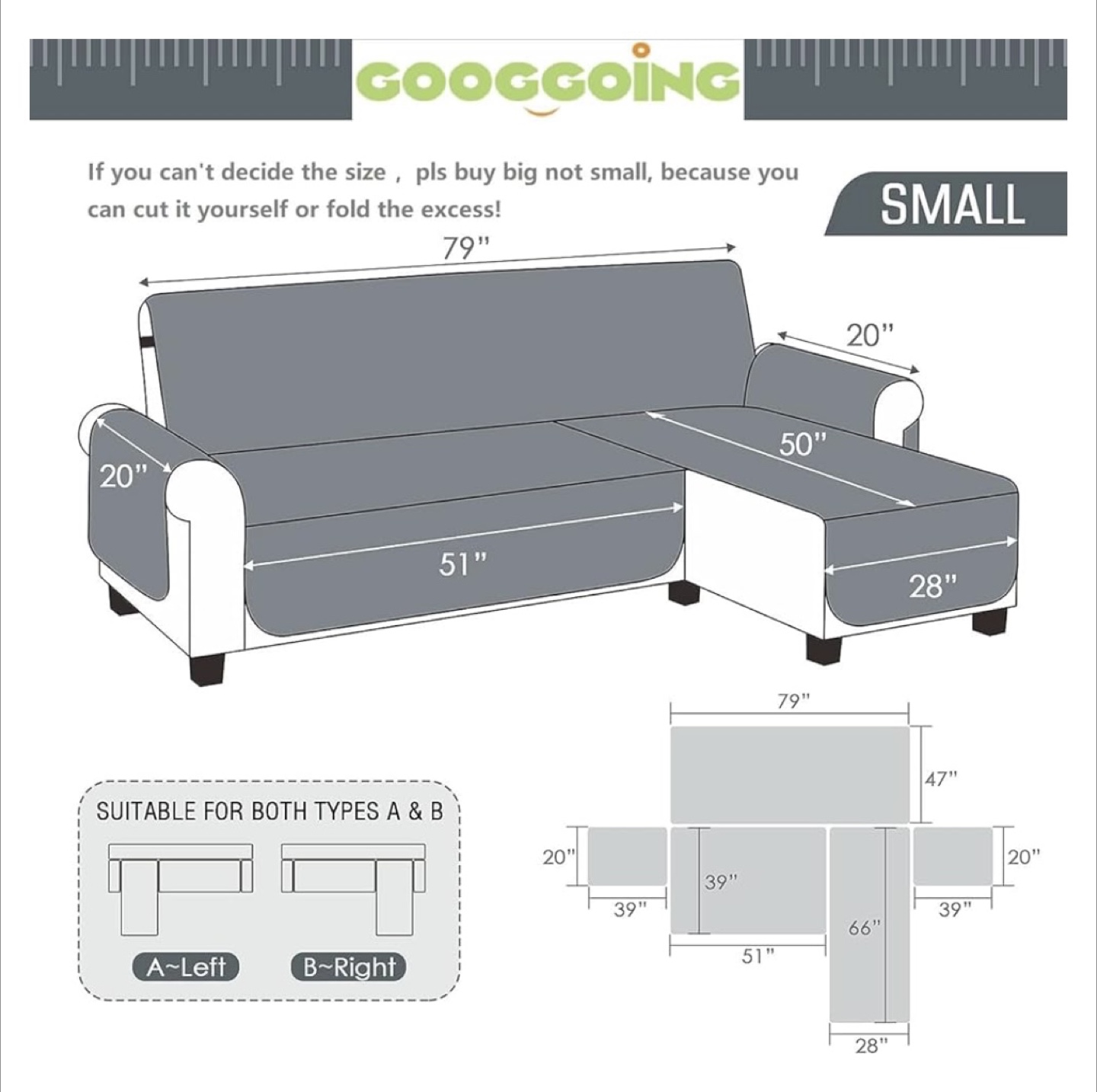 Googgoing Sofa Slipcover - Dark Grey, Small