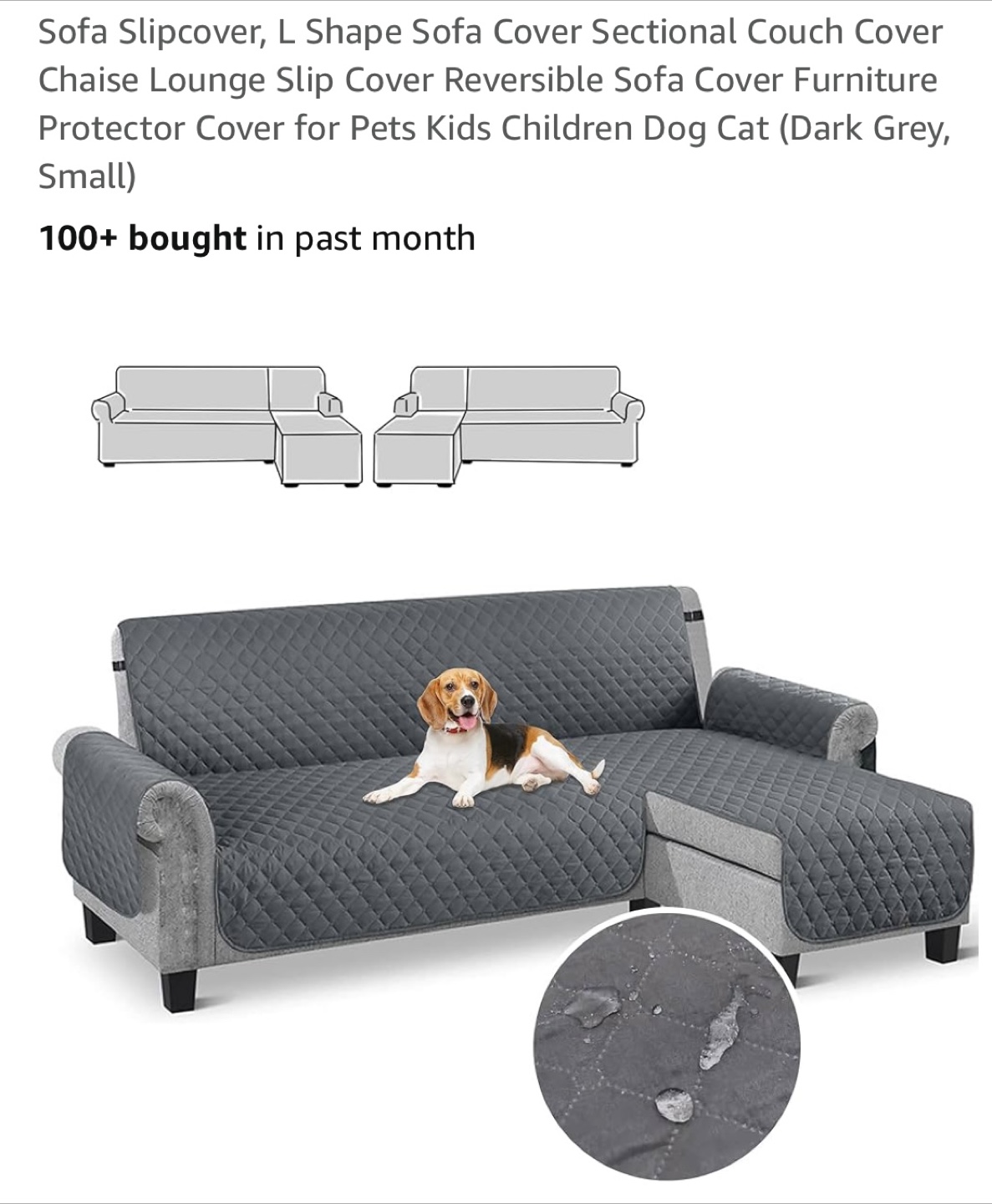 Googgoing Sofa Slipcover - Dark Grey, Small - photo 2