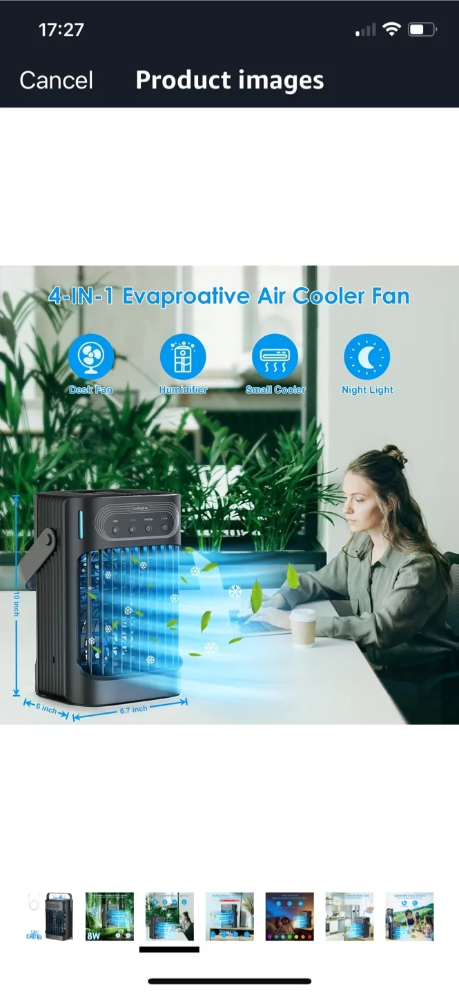 Portable Air Cooler Fan - Like New! thumbnail