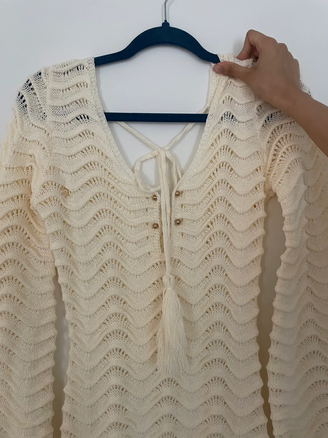 Cream Crochet Knit Dress - thrift find image indicator(2)