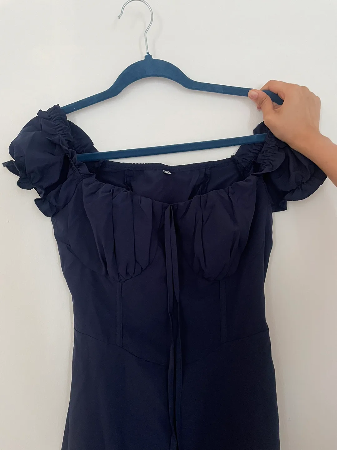 Navy Blue Off shoulder dress with sweetheart neck image indicator(2)