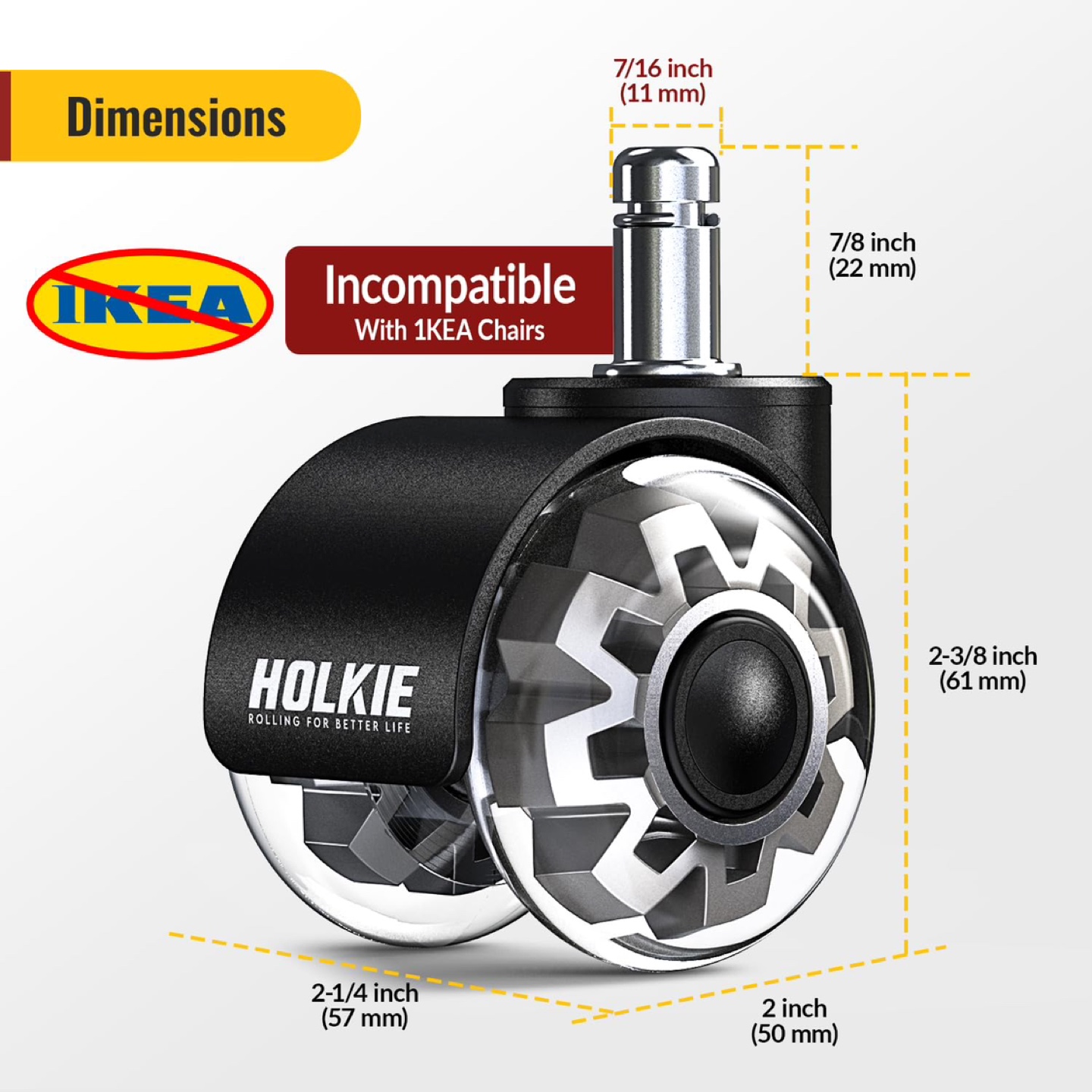 New - HOLKIE Office Chair Wheels Replacement 11x22mm - photo 3