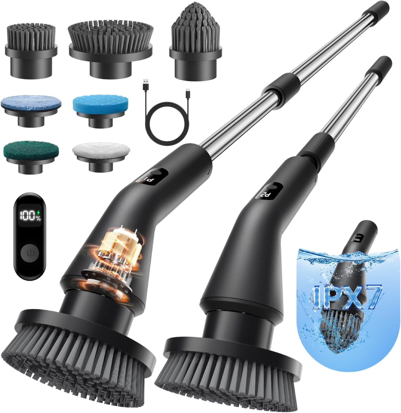 New - Leebein 7 In 1 Cordless IPX7 Waterproof Shower Scrubber