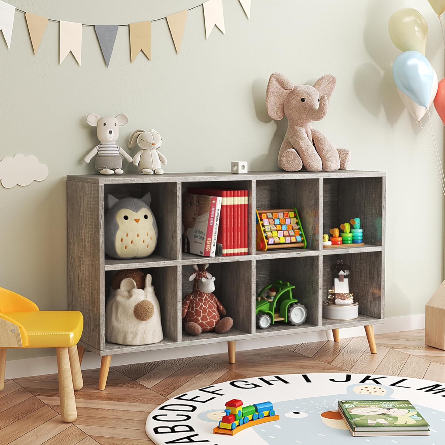 New - Flrrtenv 8-Cube Bookshelf 2 Tier Modern Bookcase with Legs