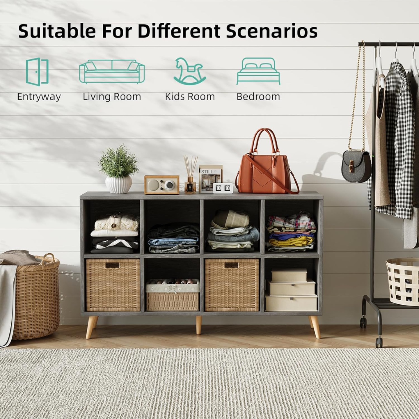 New - Flrrtenv 8-Cube Bookshelf 2 Tier Modern Bookcase with Legs - photo 4