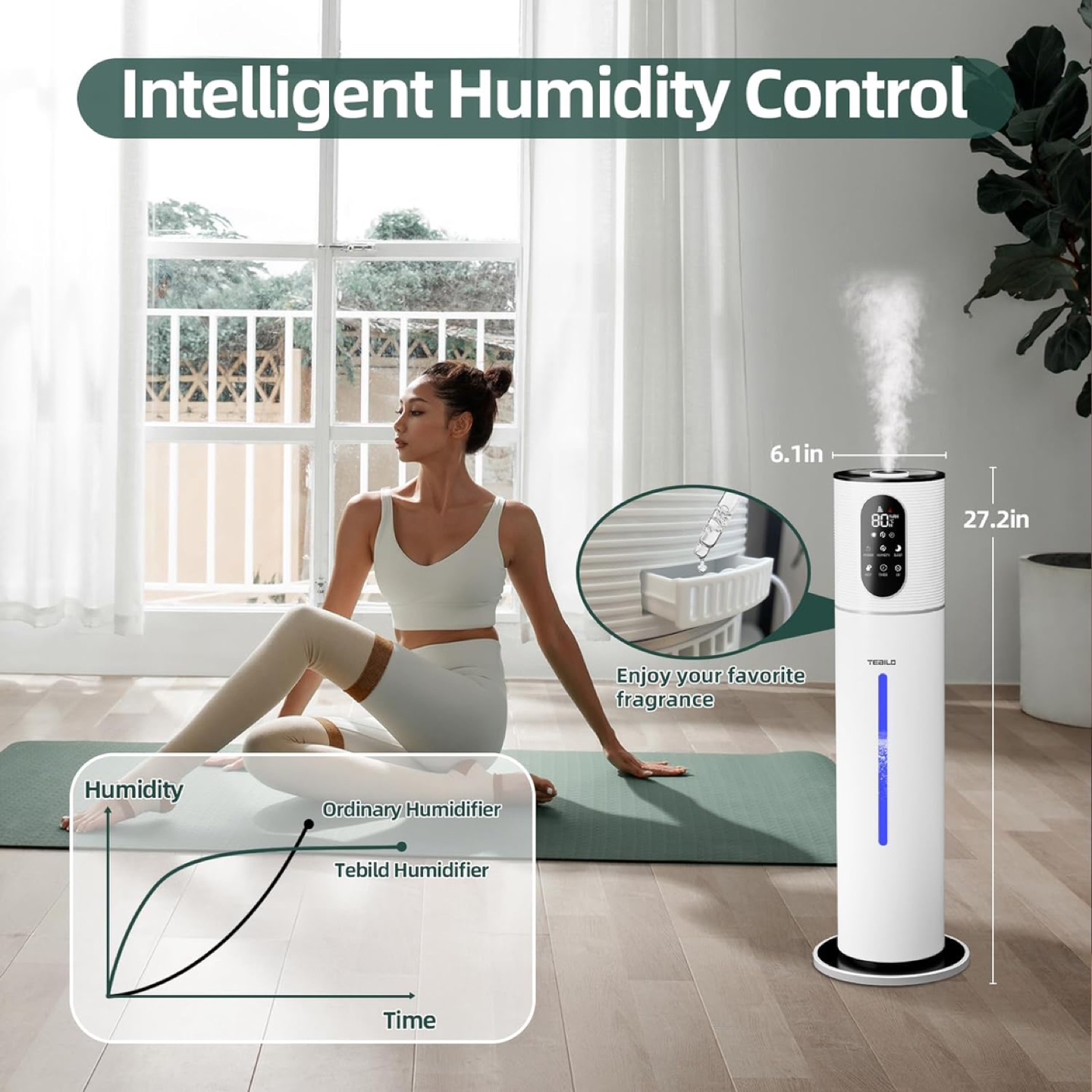 New - TEBILD Humidifiers for Bedroom Large Room, 9L/2.37Gal - photo 3
