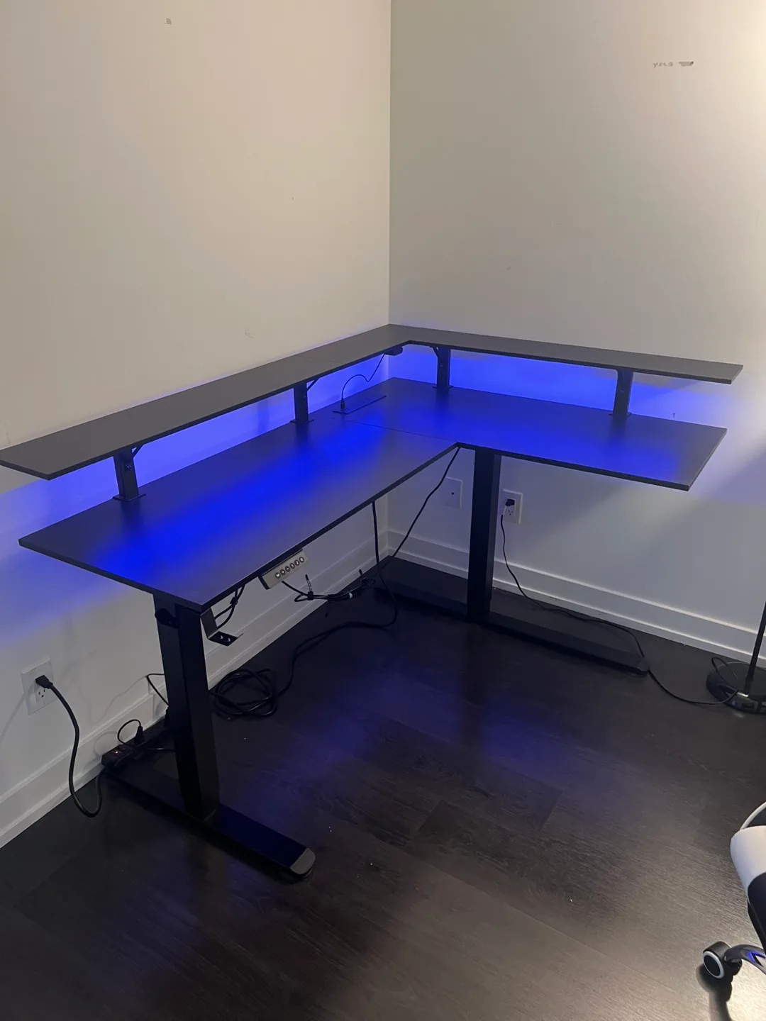 L Shaped Adjustable Height Gaming Desk with LED Lights thumbnail