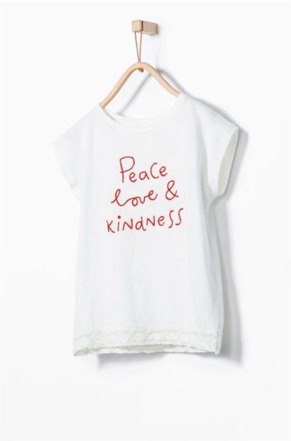 ZARA Girls Ivory T-Shirt, Size 116, Embroidered & Lace Trim