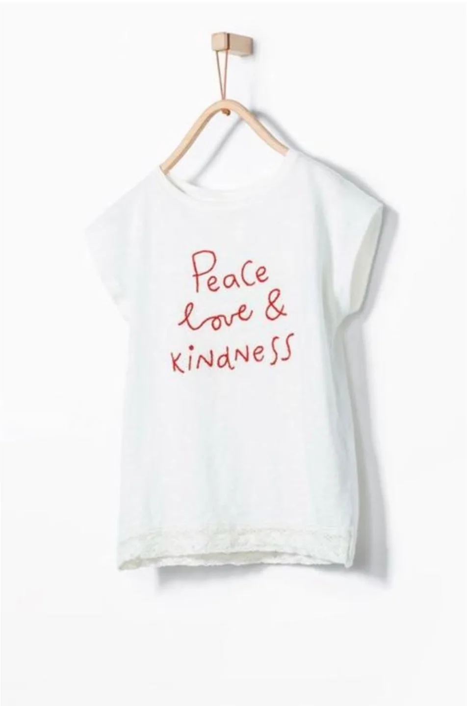 ZARA Girls Ivory T-Shirt, Size 116, Embroidered & Lace Trim thumbnail