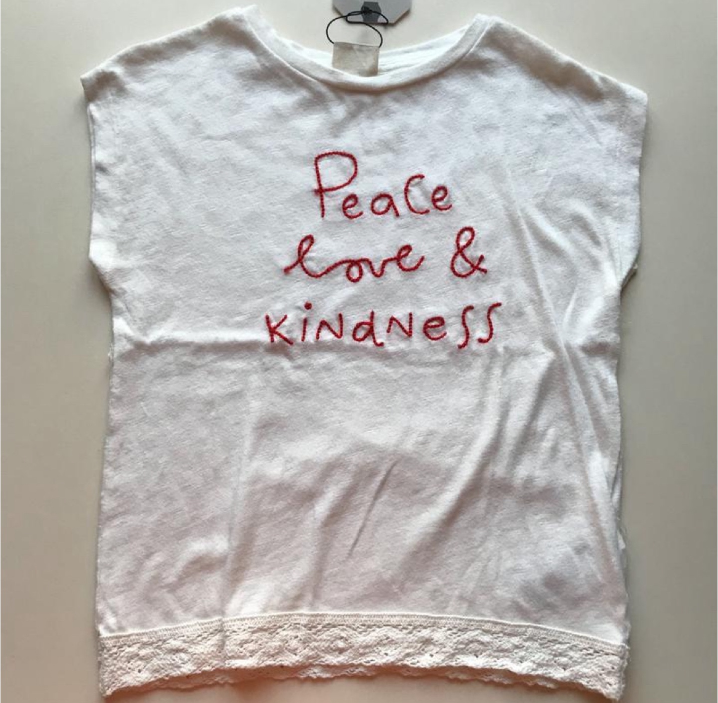 ZARA Girls Ivory T-Shirt, Size 116, Embroidered & Lace Trim - photo 4