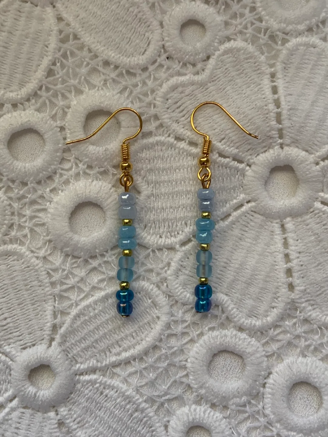 Blue Gradient Beaded Gold Dangle Earrings thumbnail