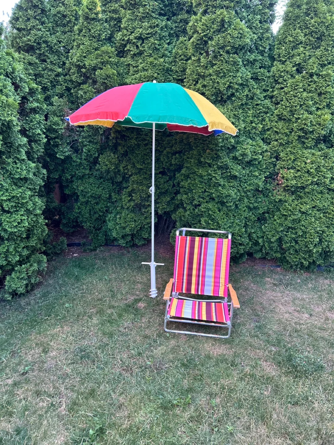 Striped Folding Beach Chair and beach umbrella thumbnail