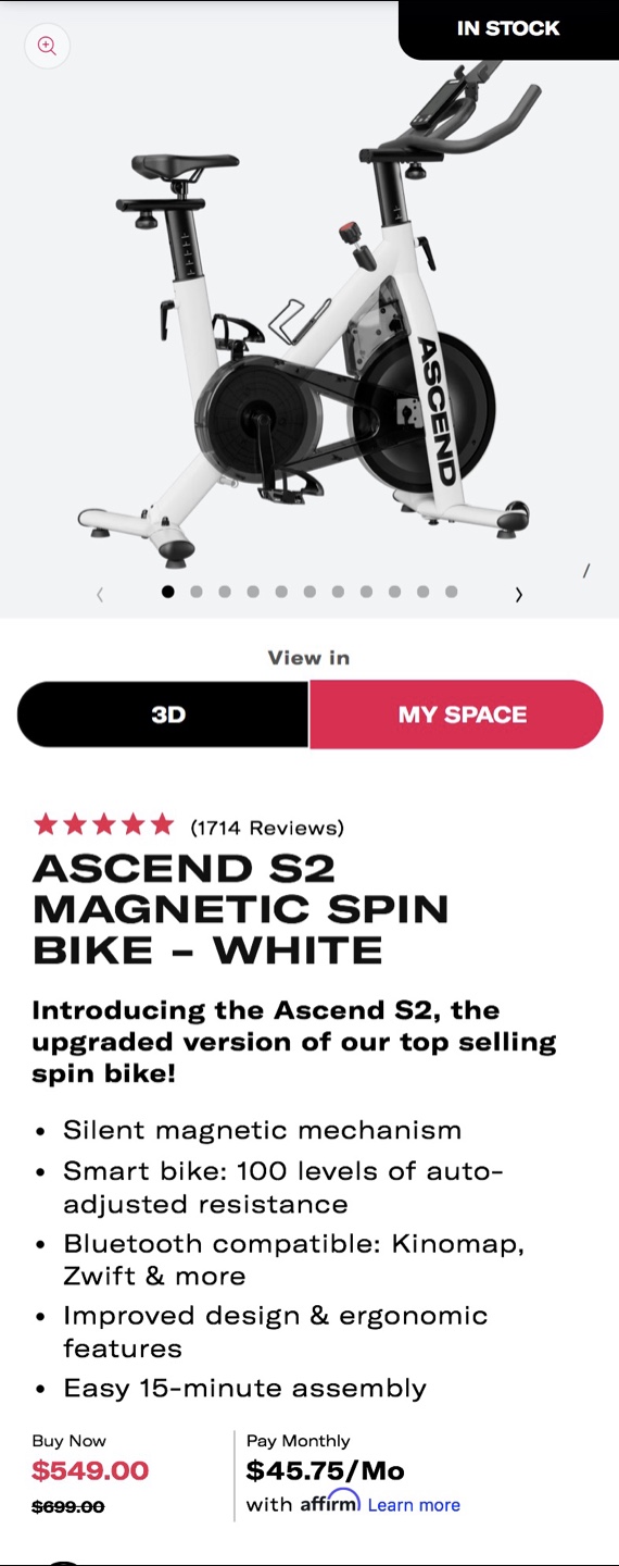 Ascend S2 Magnetic Spin Bike - White - photo 2