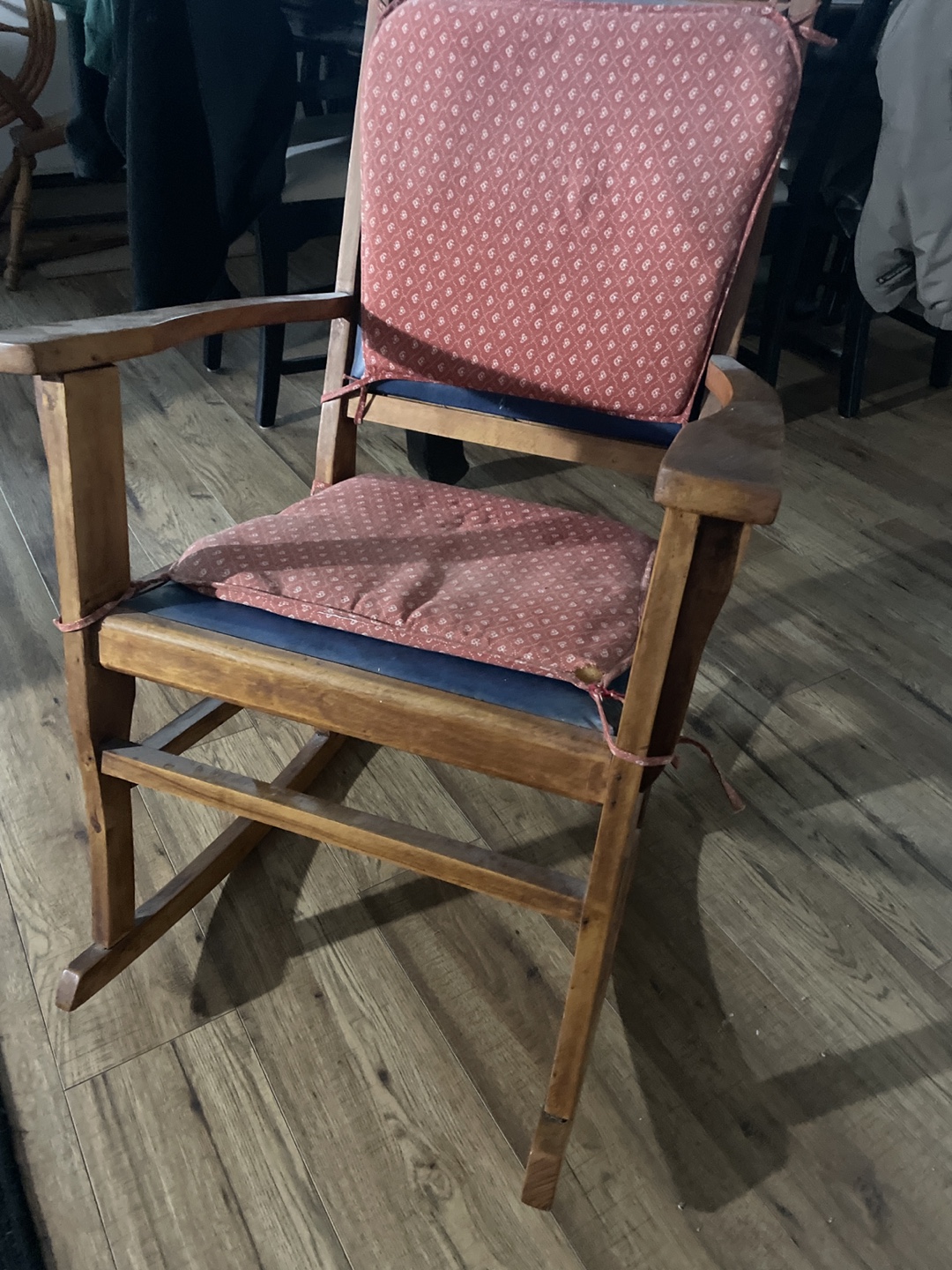 Wooden Rocking Chair with Red Cushions - photo 2