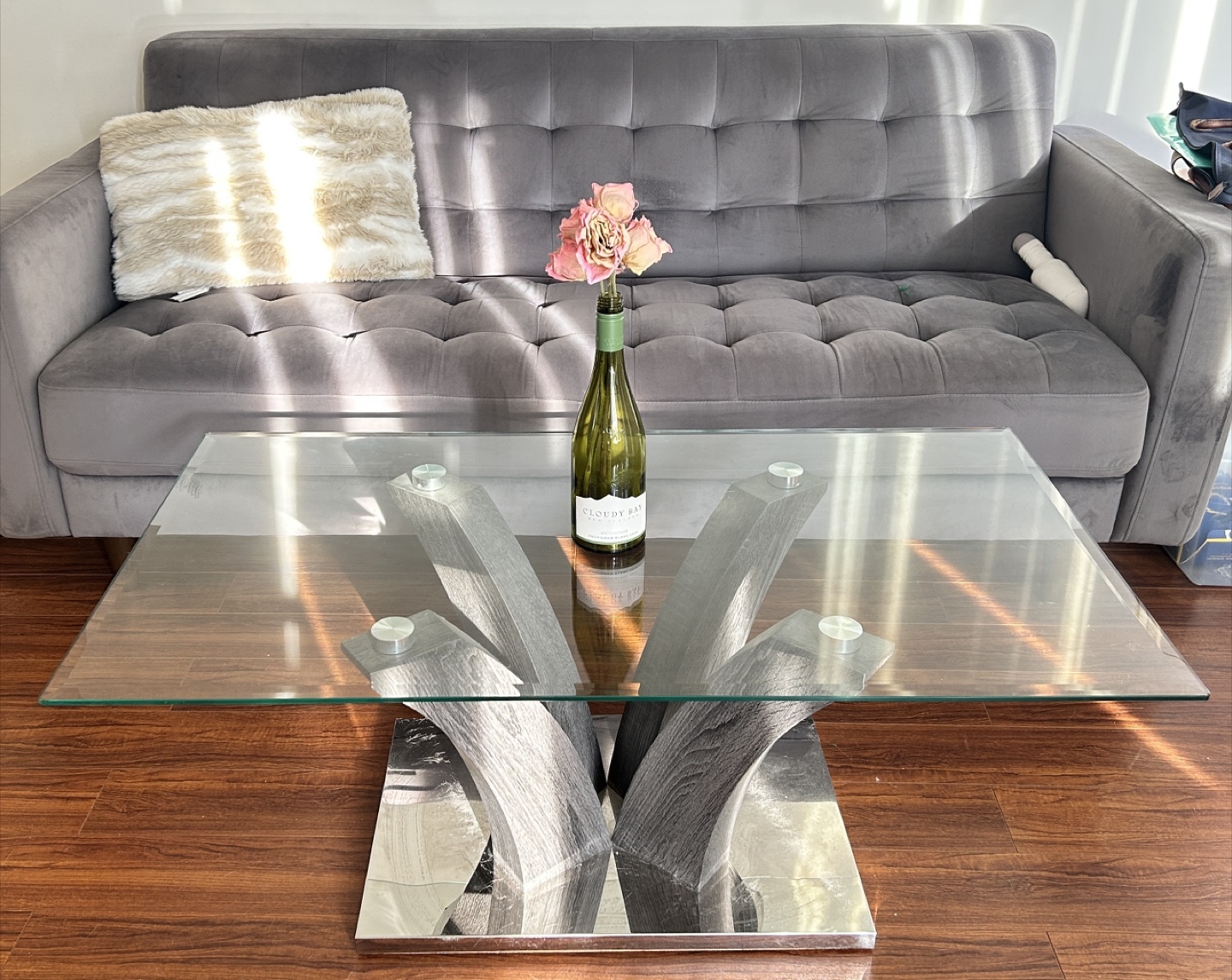 GREY VELVET FABRIC SOFA - photo 2