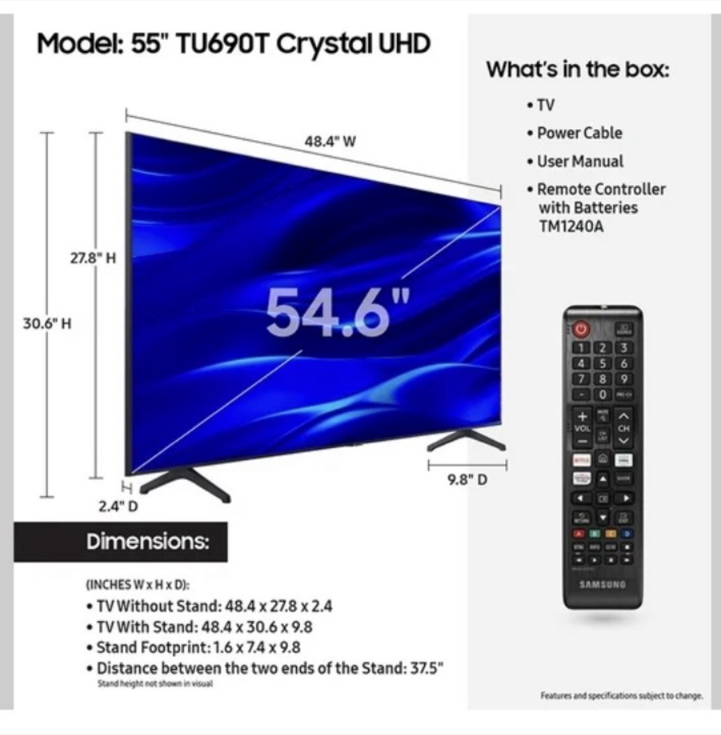 Sumsung 55-inch Class TU690T Crystal UHD 4K Smart TV - photo 2