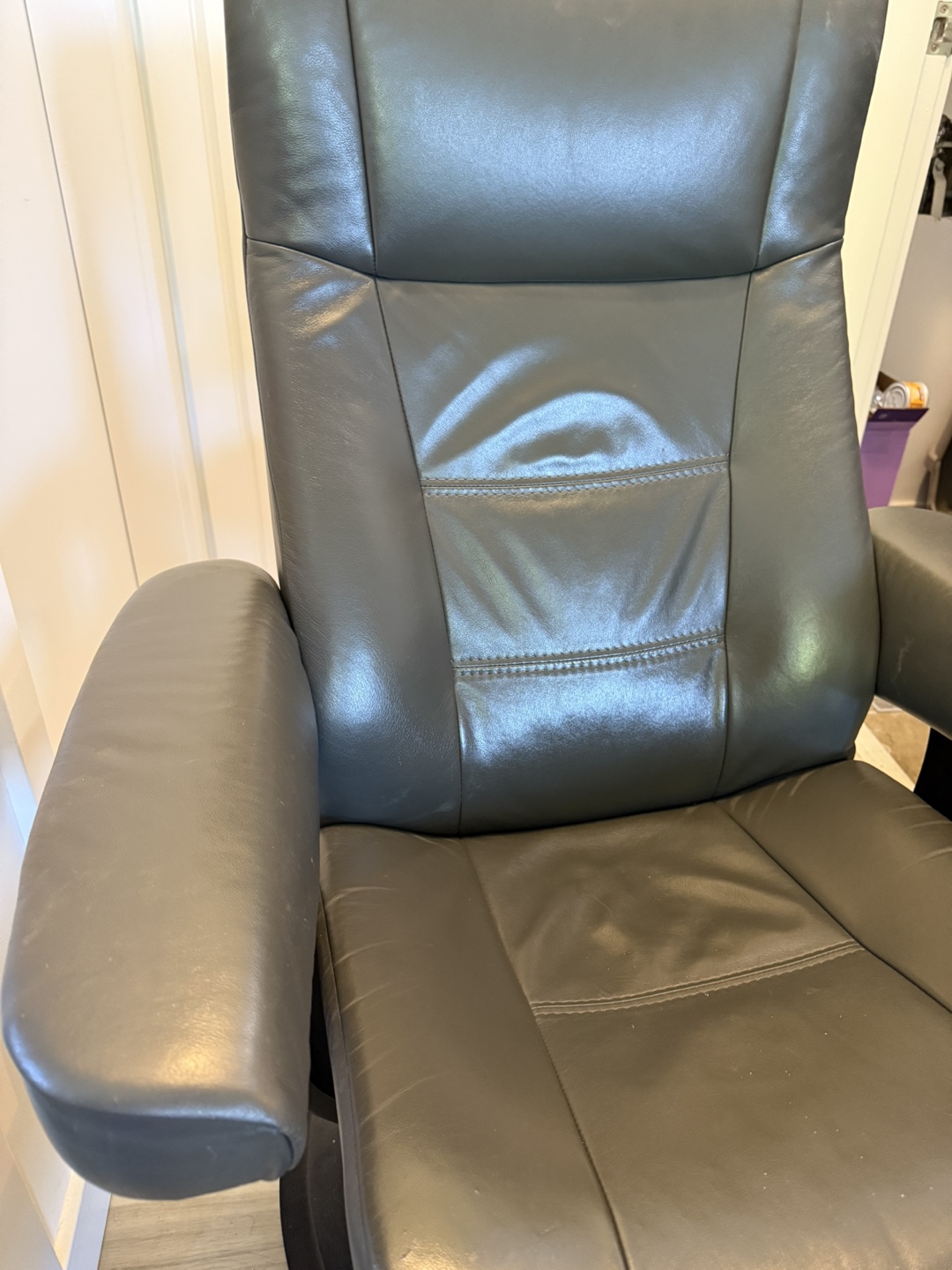 Leather Recliner Chair with Ottoman - Grey - photo 2