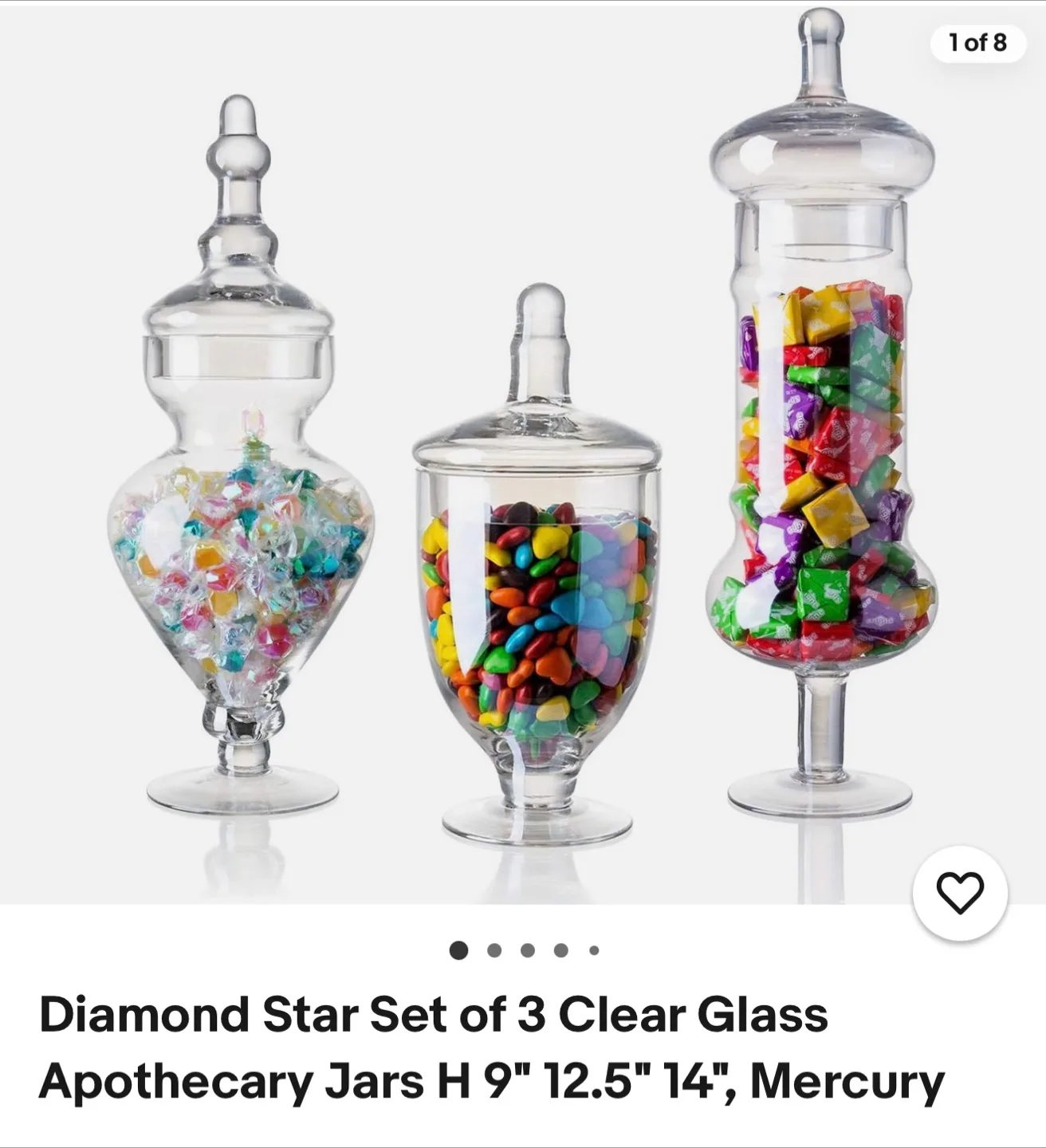 Diamond Star Set of 3 Clear mercury Glass Apothecary Jars 🇨🇦 image indicator(6)