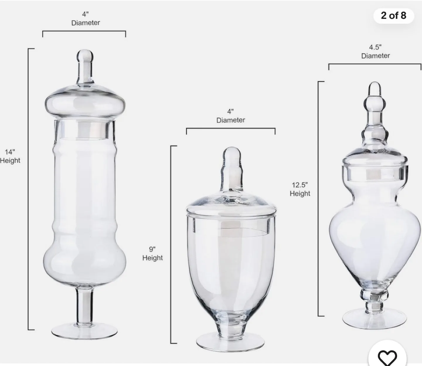 Diamond Star Set of 3 Clear mercury Glass Apothecary Jars 🇨🇦 image indicator(7)