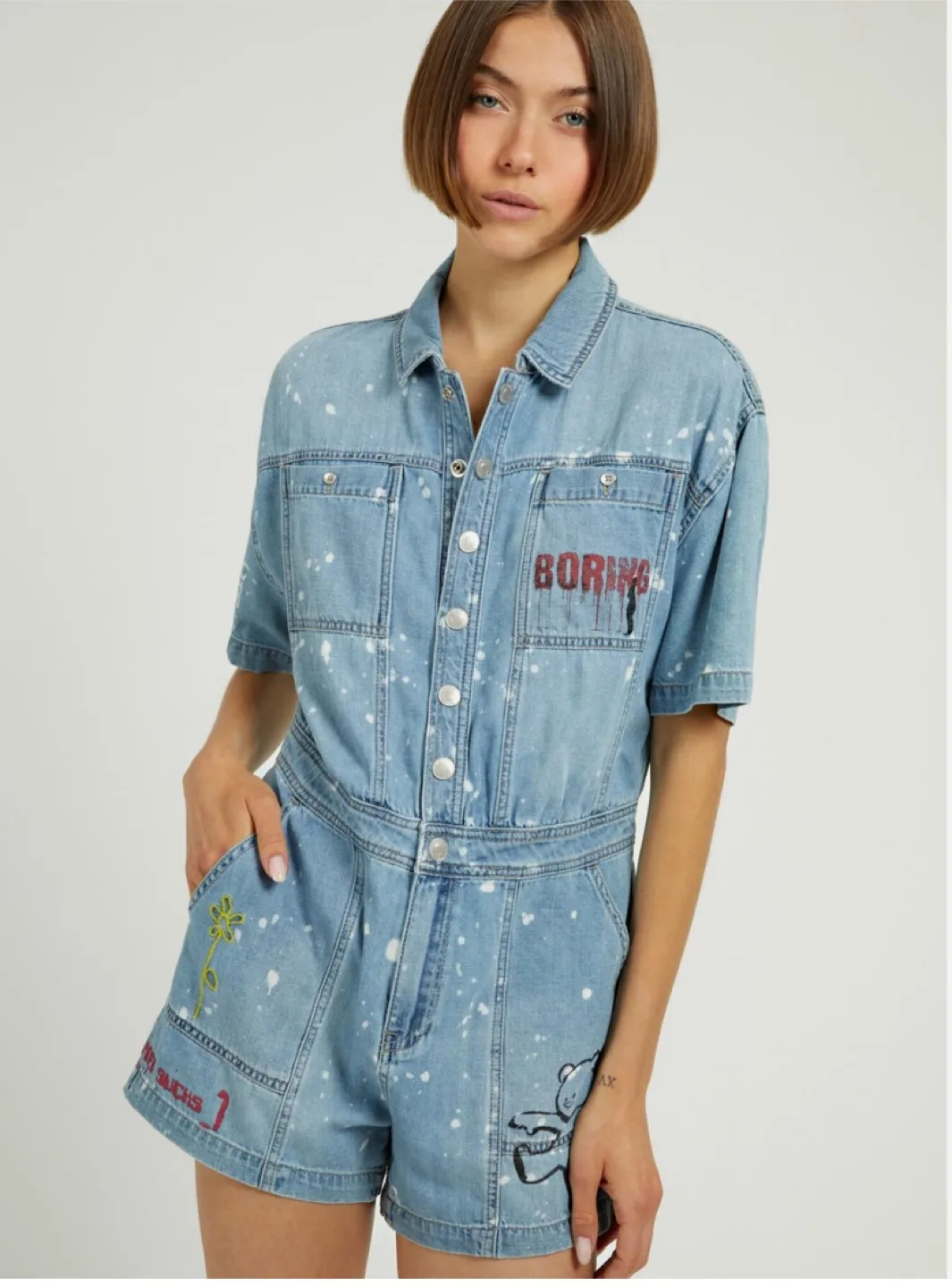 Guess Denim Graffiti Romper Large image indicator(2)
