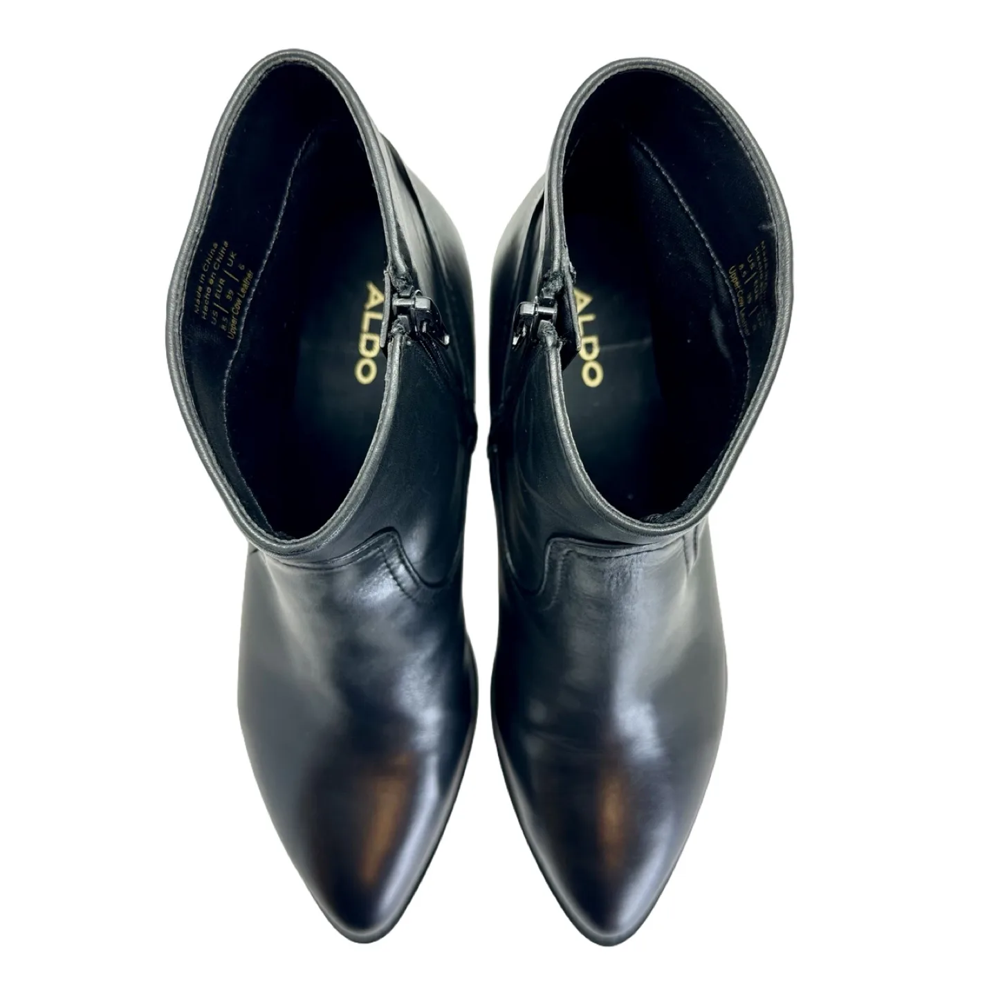 Aldo Black Leather Heeled Ankle Boots, Size 8.5 image indicator(3)