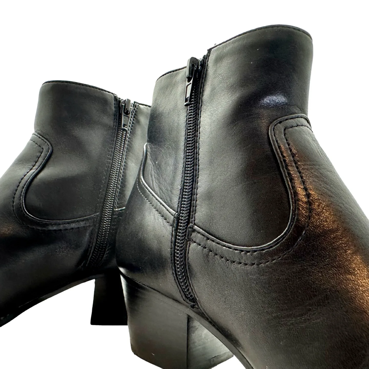 Aldo Black Leather Heeled Ankle Boots, Size 8.5 image indicator(9)