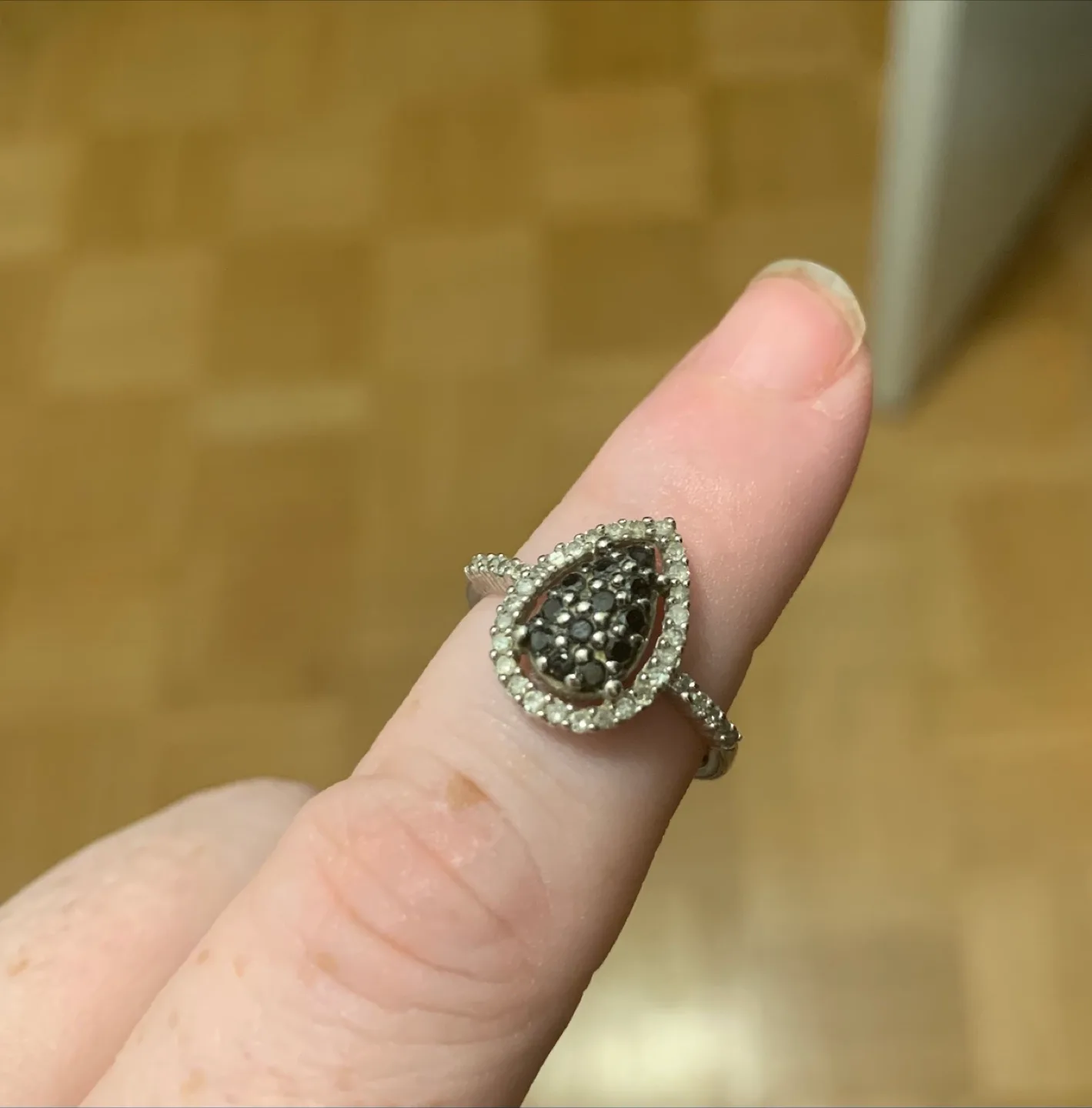 10K white gold tear shape ring thumbnail