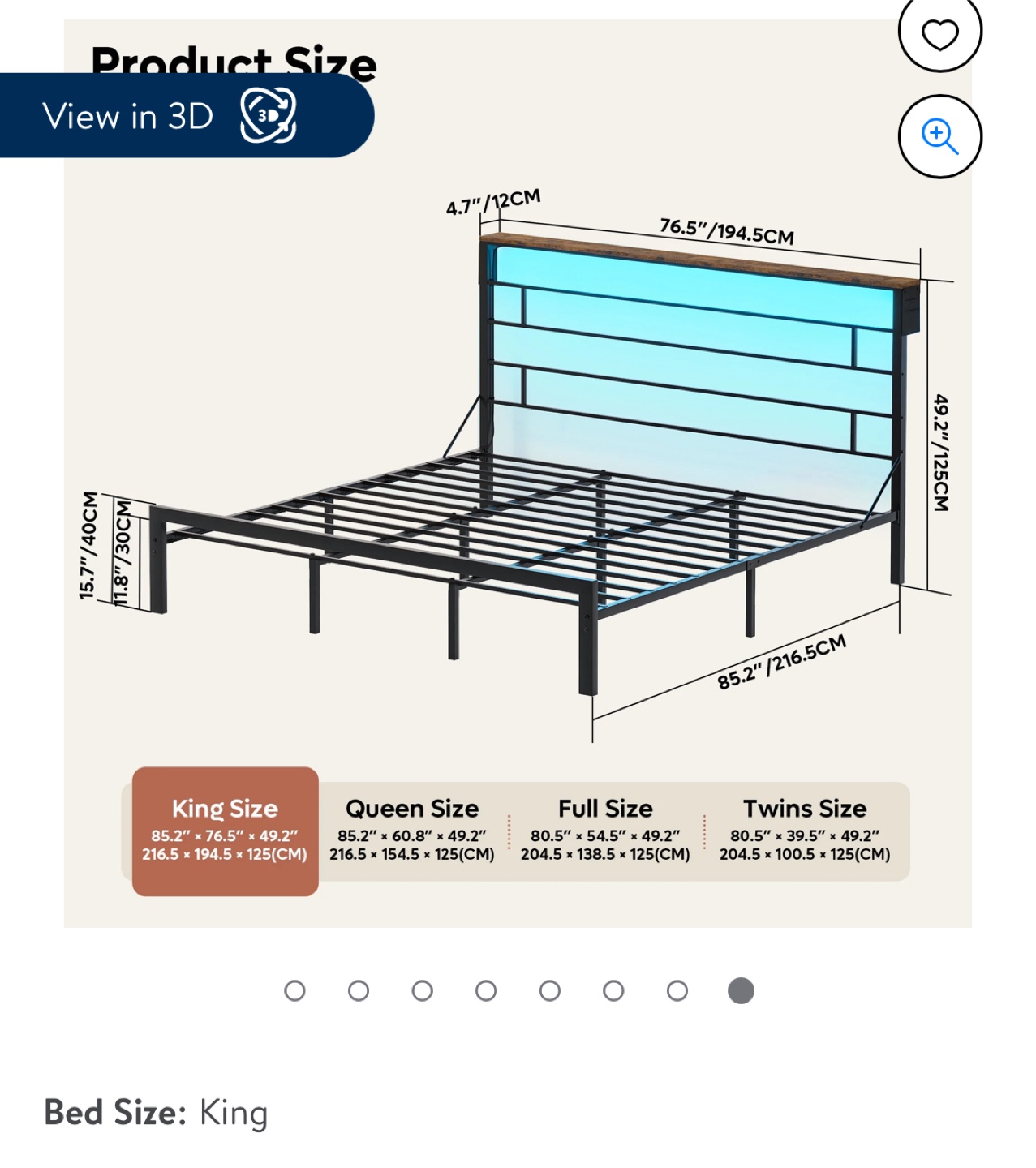 King Size Bed Frame with LED Headboard - photo 3