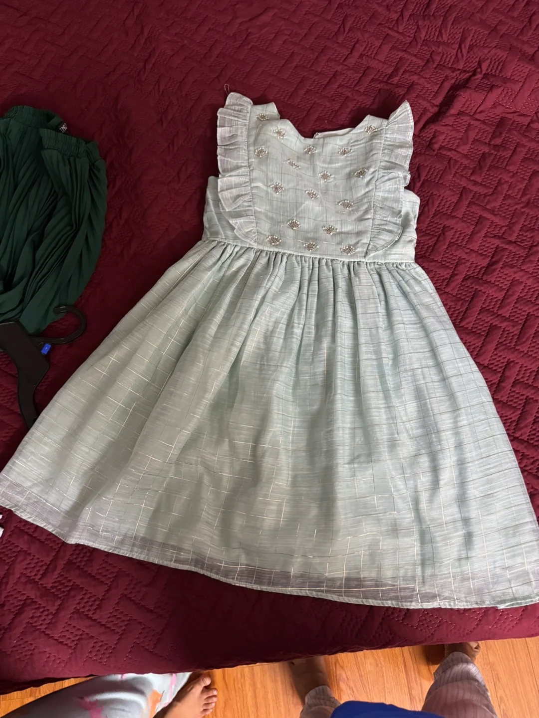 Girls' Dress - Light teal hand embroidered bead work thumbnail