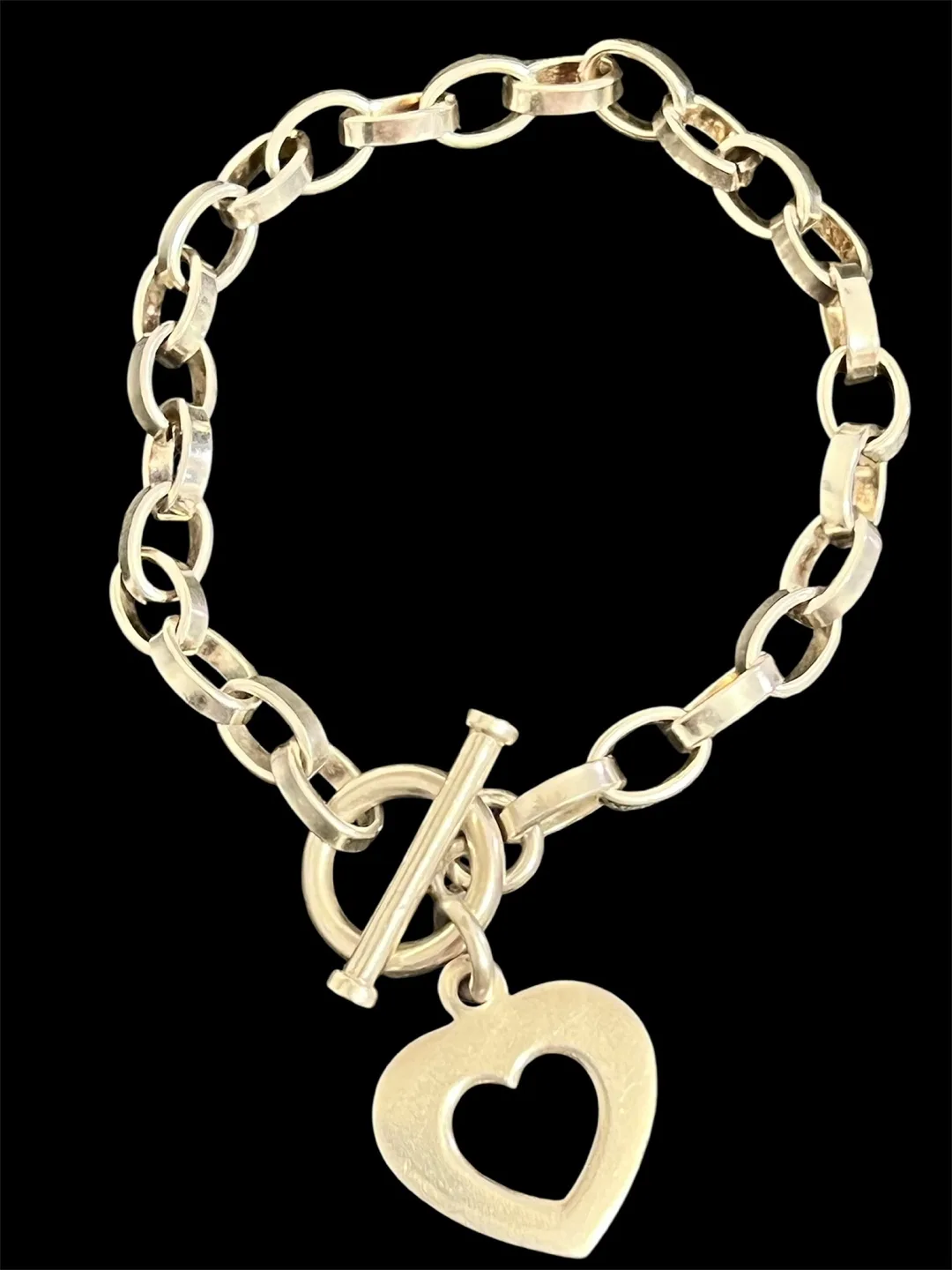 Sterling Silver Heart Toggle Charm Bracelet – 8.5″ – Stamped 925 thumbnail
