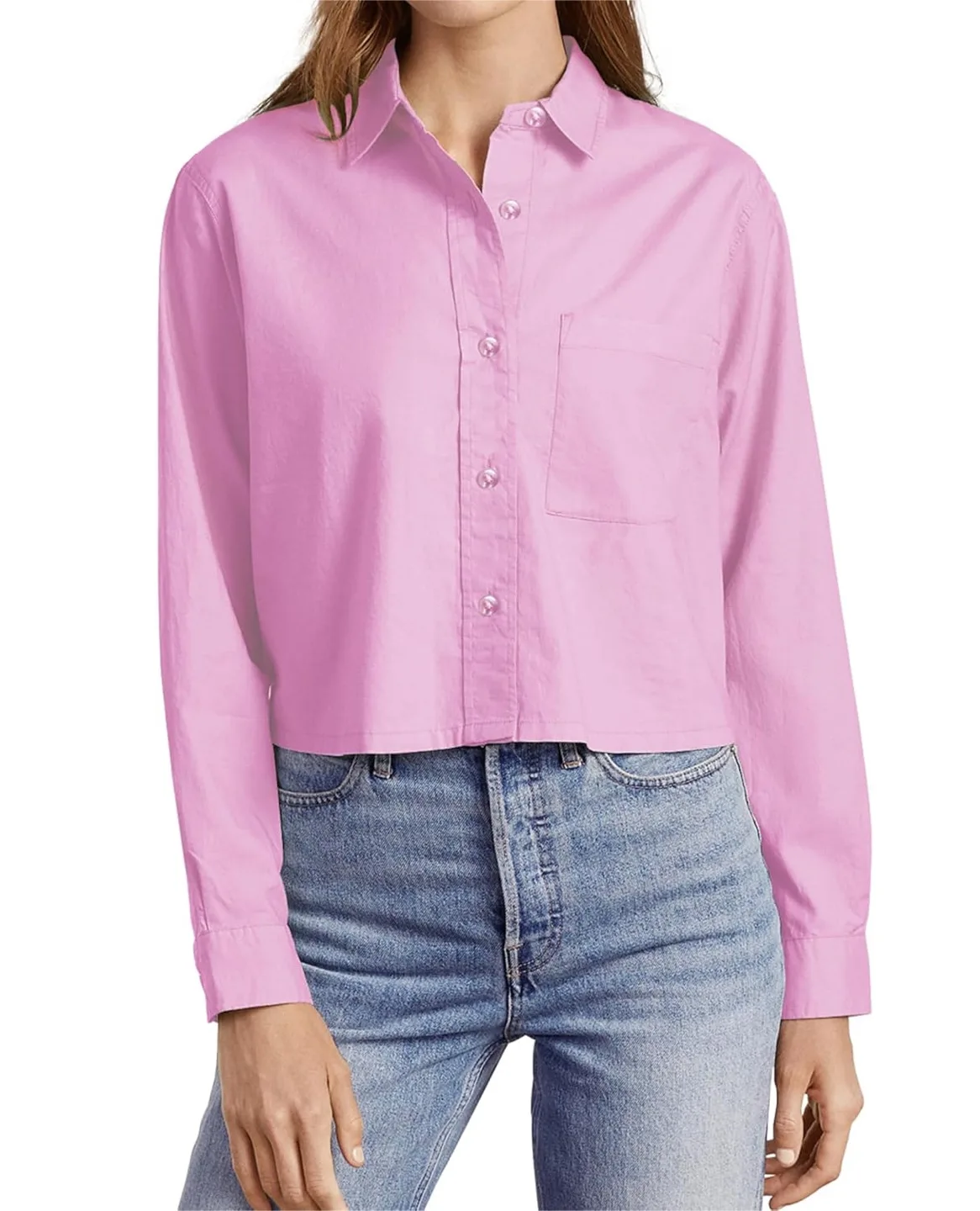 New Cotton Cropped Long Sleeve Button Up Shirts thumbnail