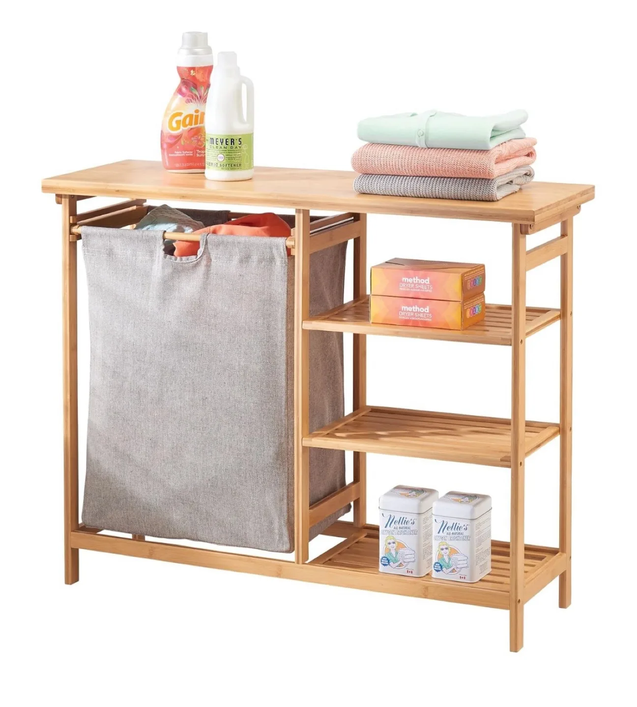Bamboo Laundry Hamper with Shelves thumbnail