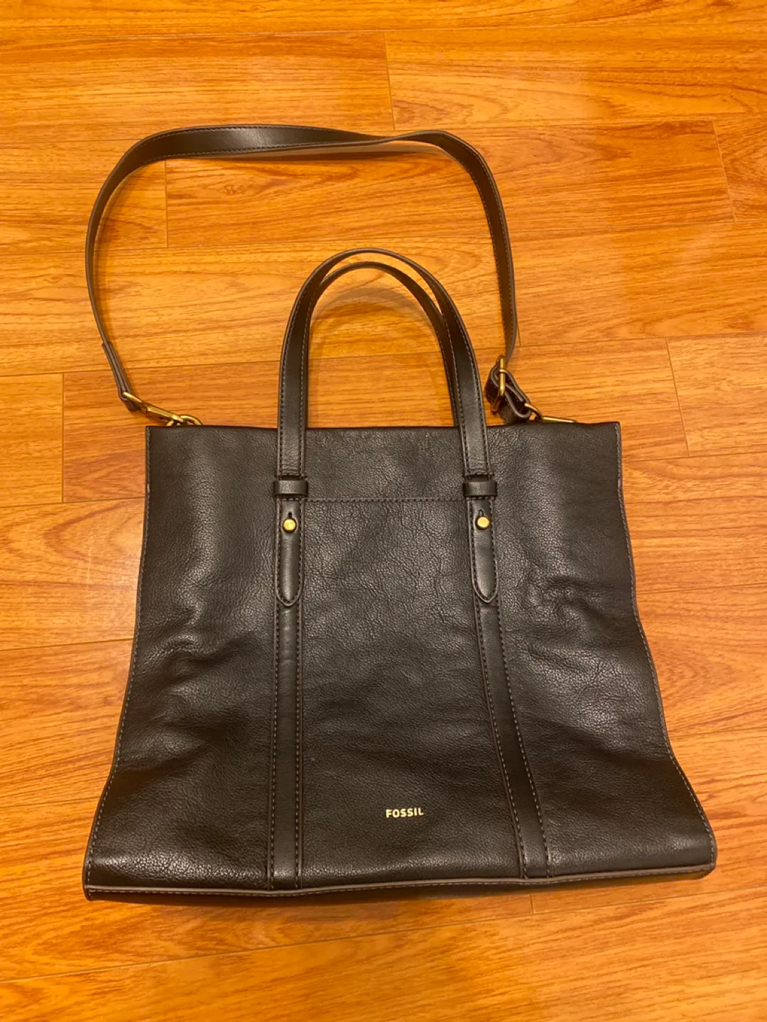 Fossil Black Leather Tote Bag 🇨🇦 thumbnail