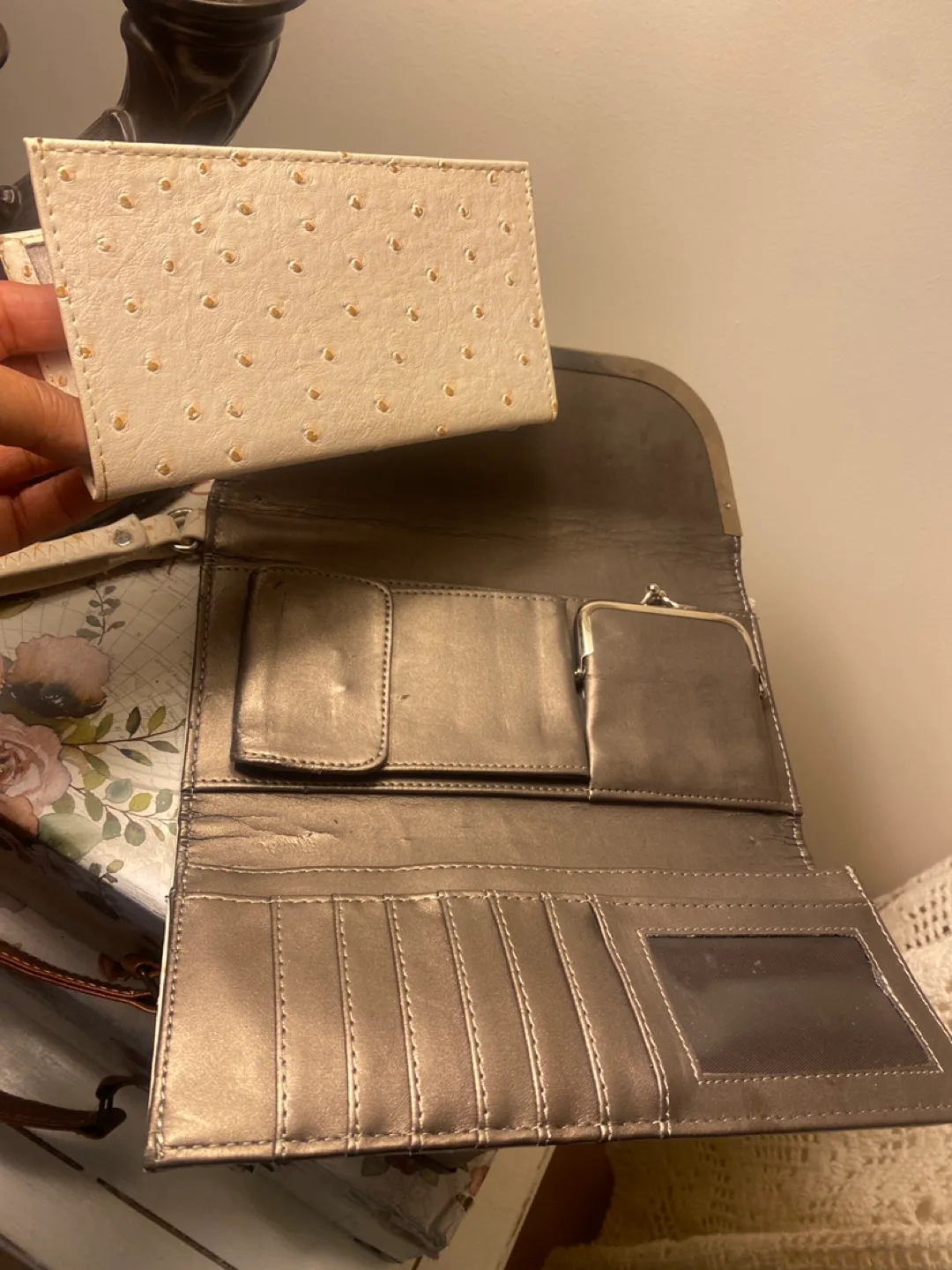 Beige Ostrich Print Clutch Wallet image indicator(2)