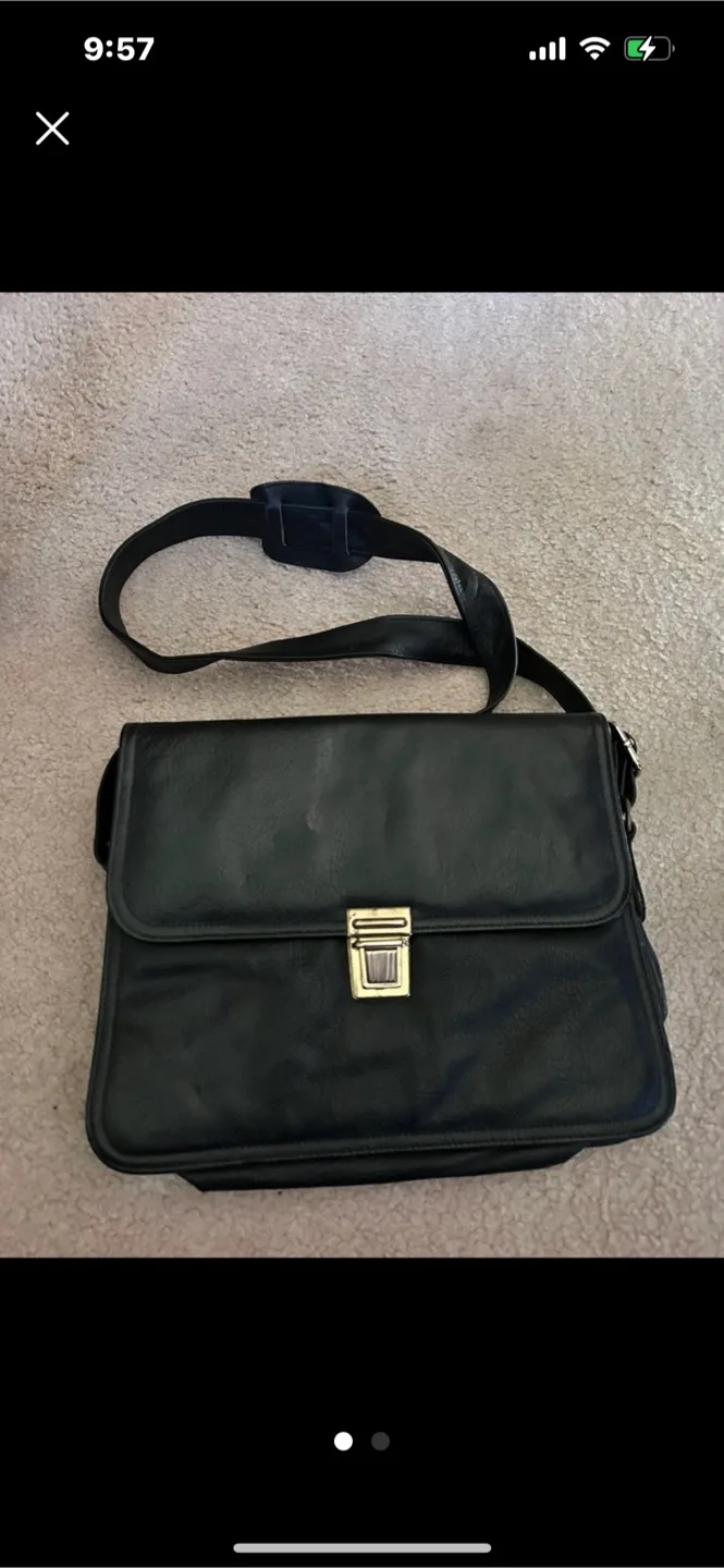 Black Leather Bag with padded crossbody strap thumbnail