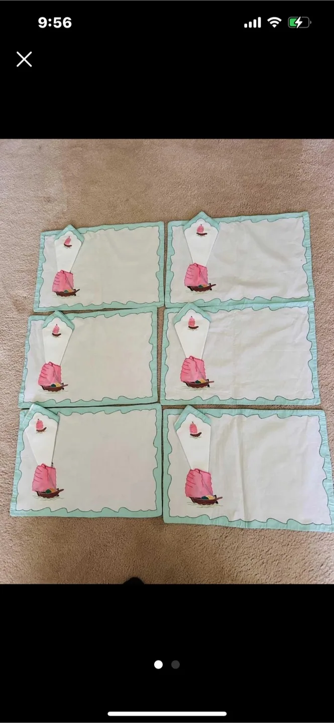 6 Vintage (NEW) Embroidered Placemats & 6 napkins thumbnail