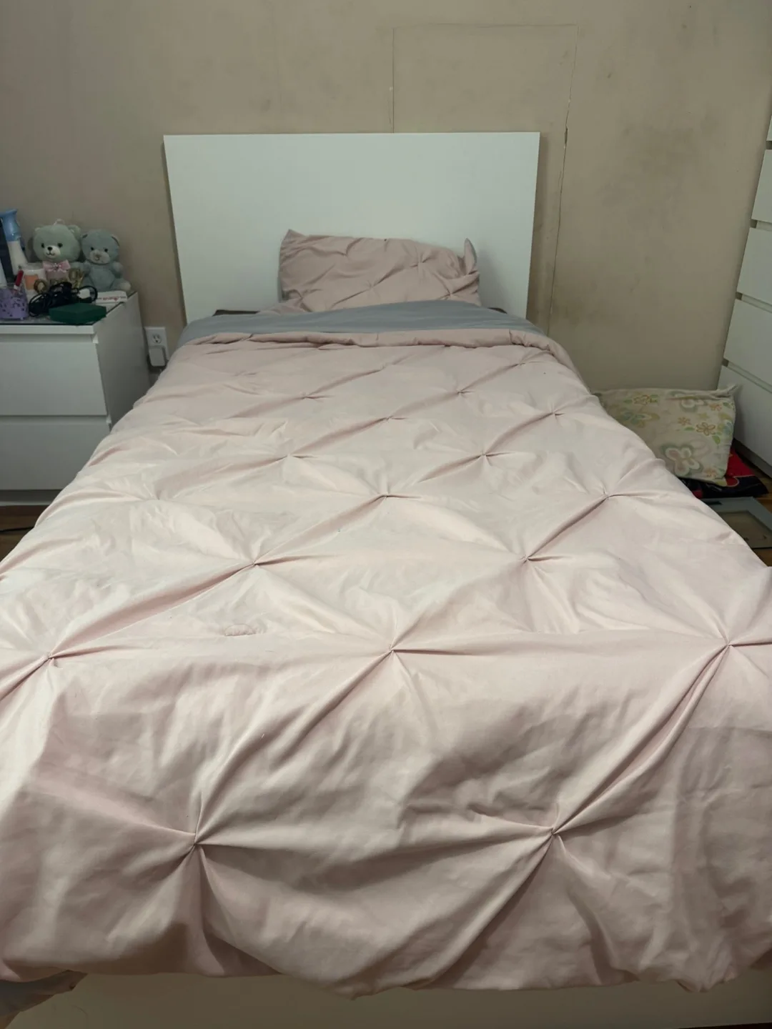 IKEA MALM White Bed Frame & Side table glass top- Twin thumbnail