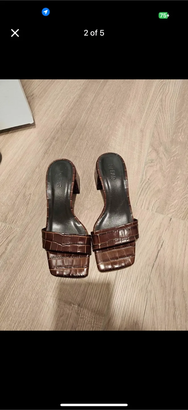 BY FAR Brown Croc Embossed Mules thumbnail