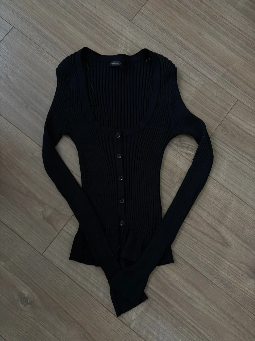 Dynamite Black Ribbed Cardigan - Size Medium 🇨🇦 thumbnail