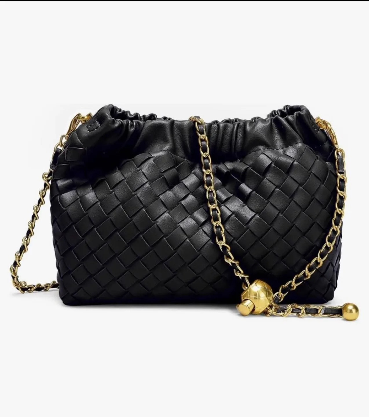 Black Woven Shoulder Bag with Gold Chain thumbnail