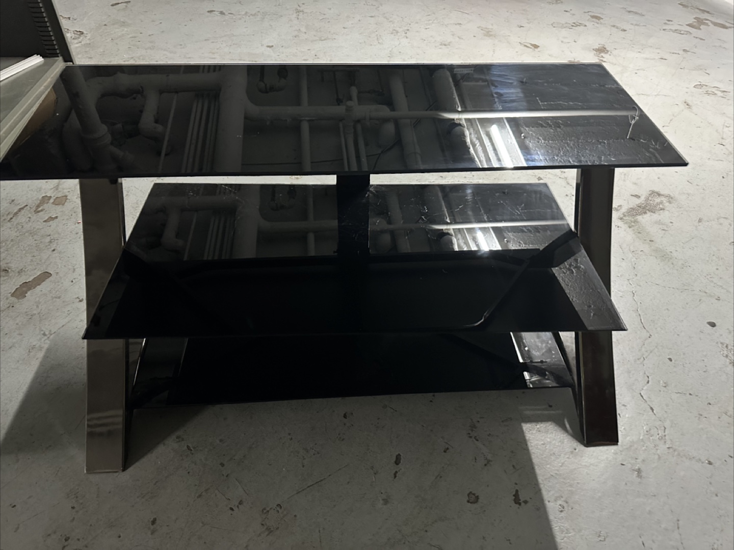Black Glass TV Stand with Shelves - photo 2