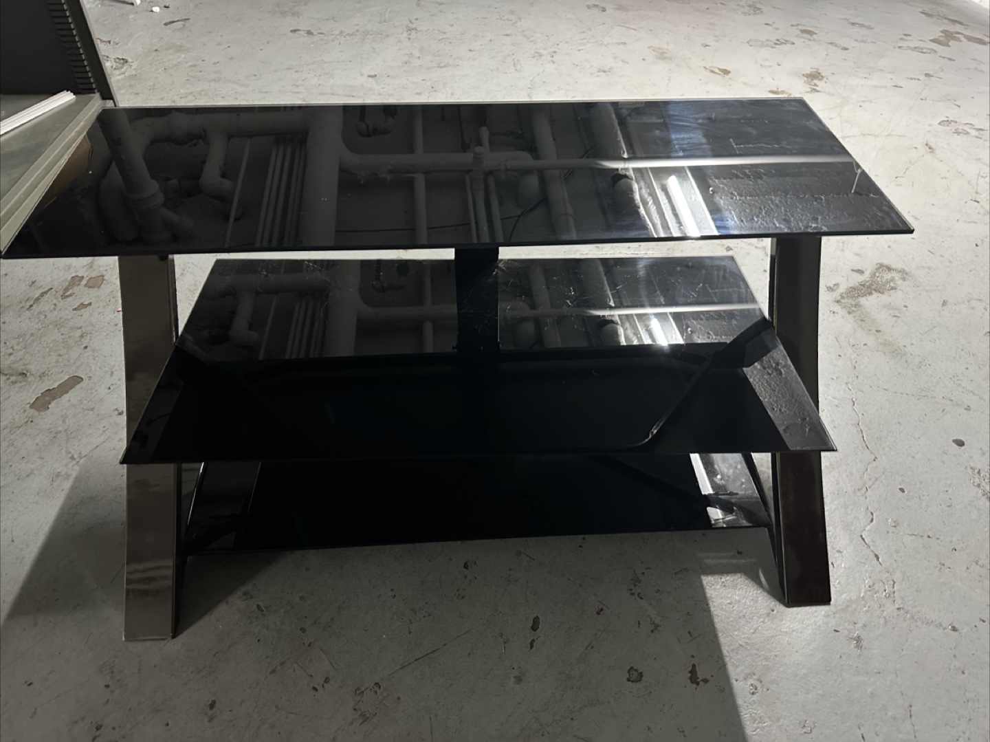 Black Glass TV Stand with Shelves