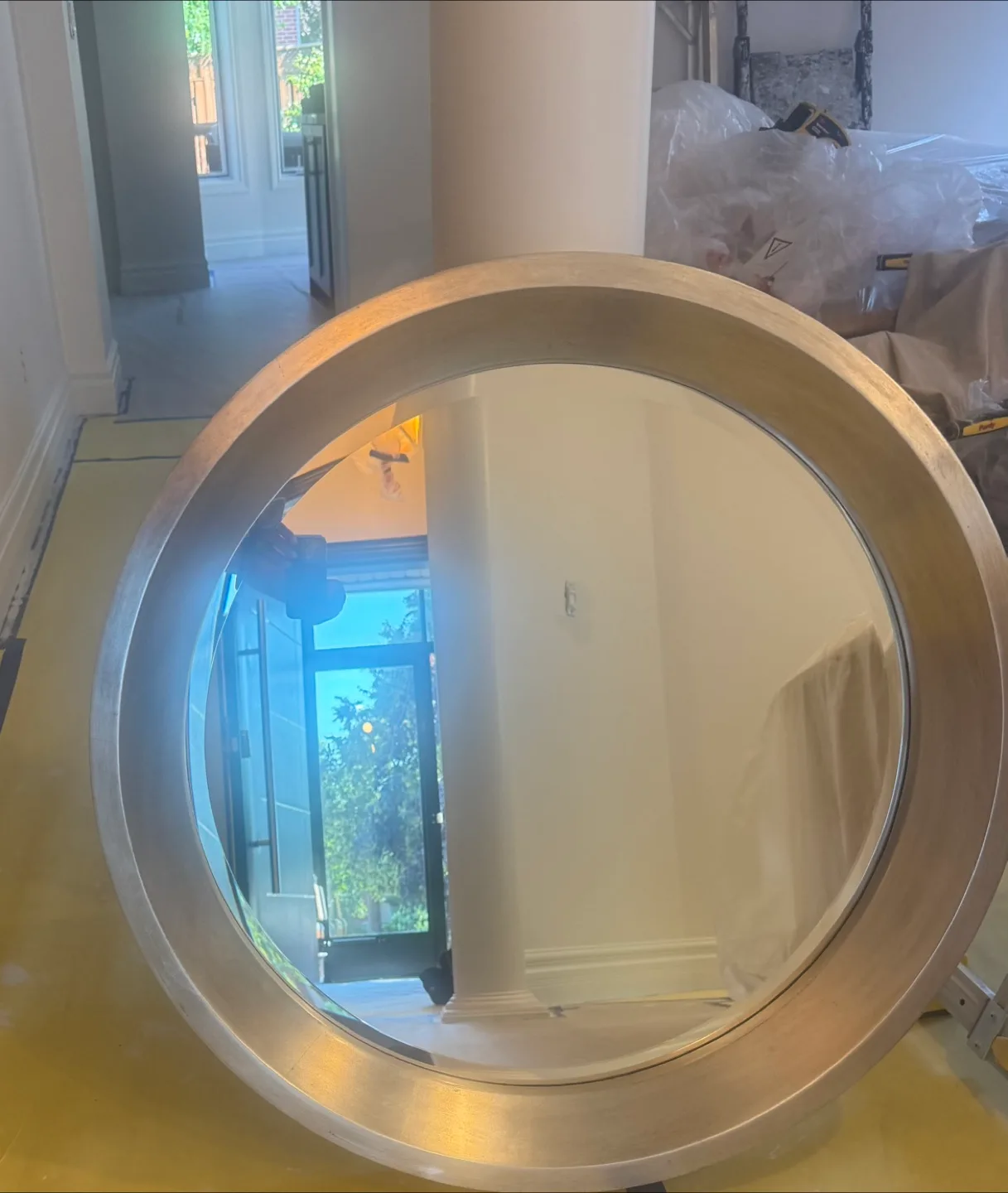 Round Wall Mirror with silver colored trim thumbnail