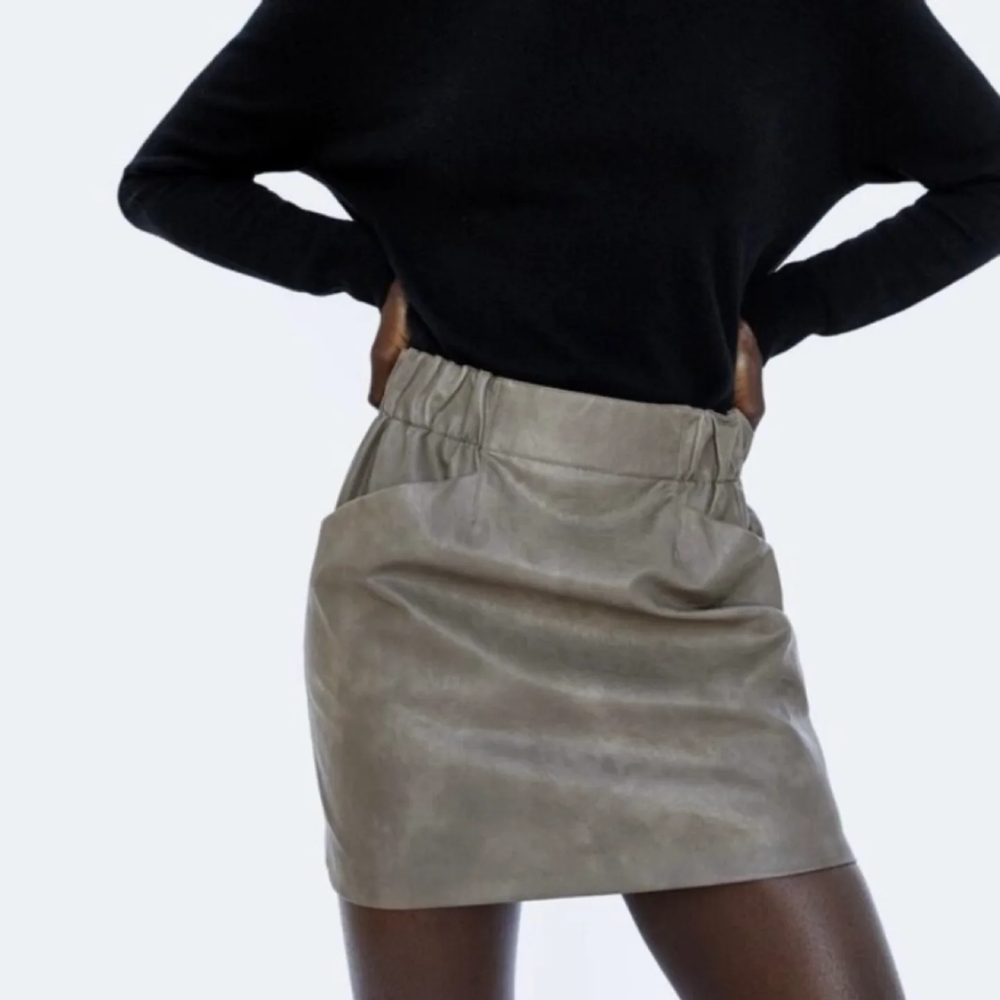 Zara Brown Taupe Faux Leather Mini Skirt image indicator(3)