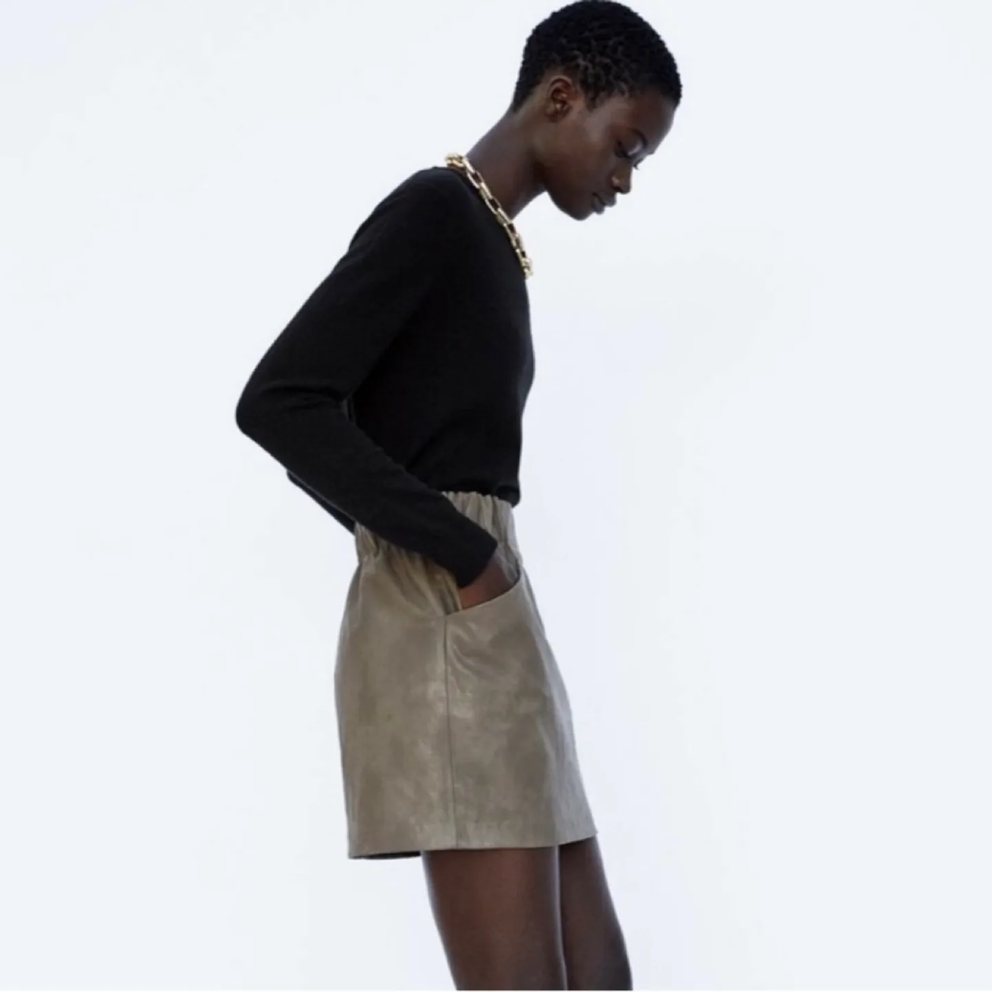 Zara Brown Taupe Faux Leather Mini Skirt image indicator(5)