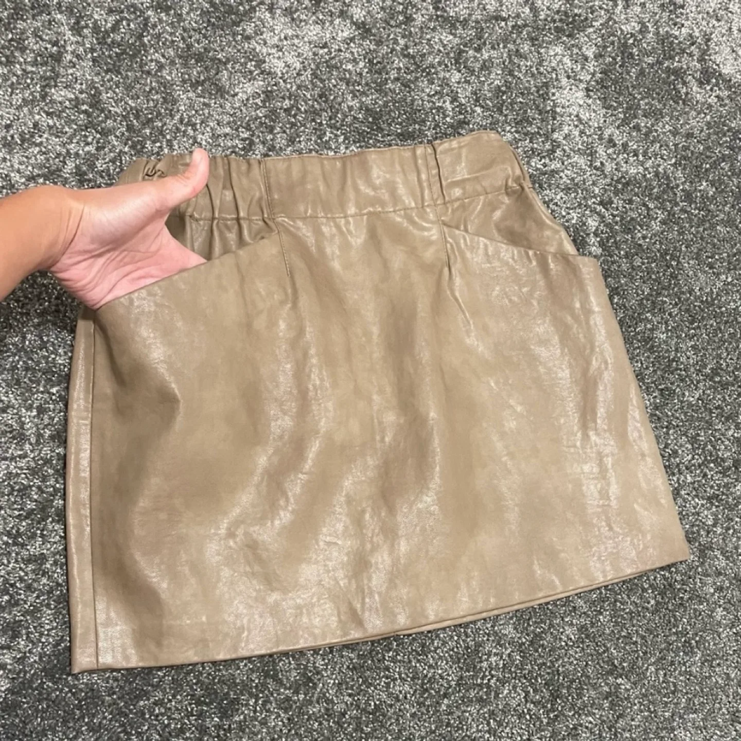 Zara Brown Taupe Faux Leather Mini Skirt image indicator(7)