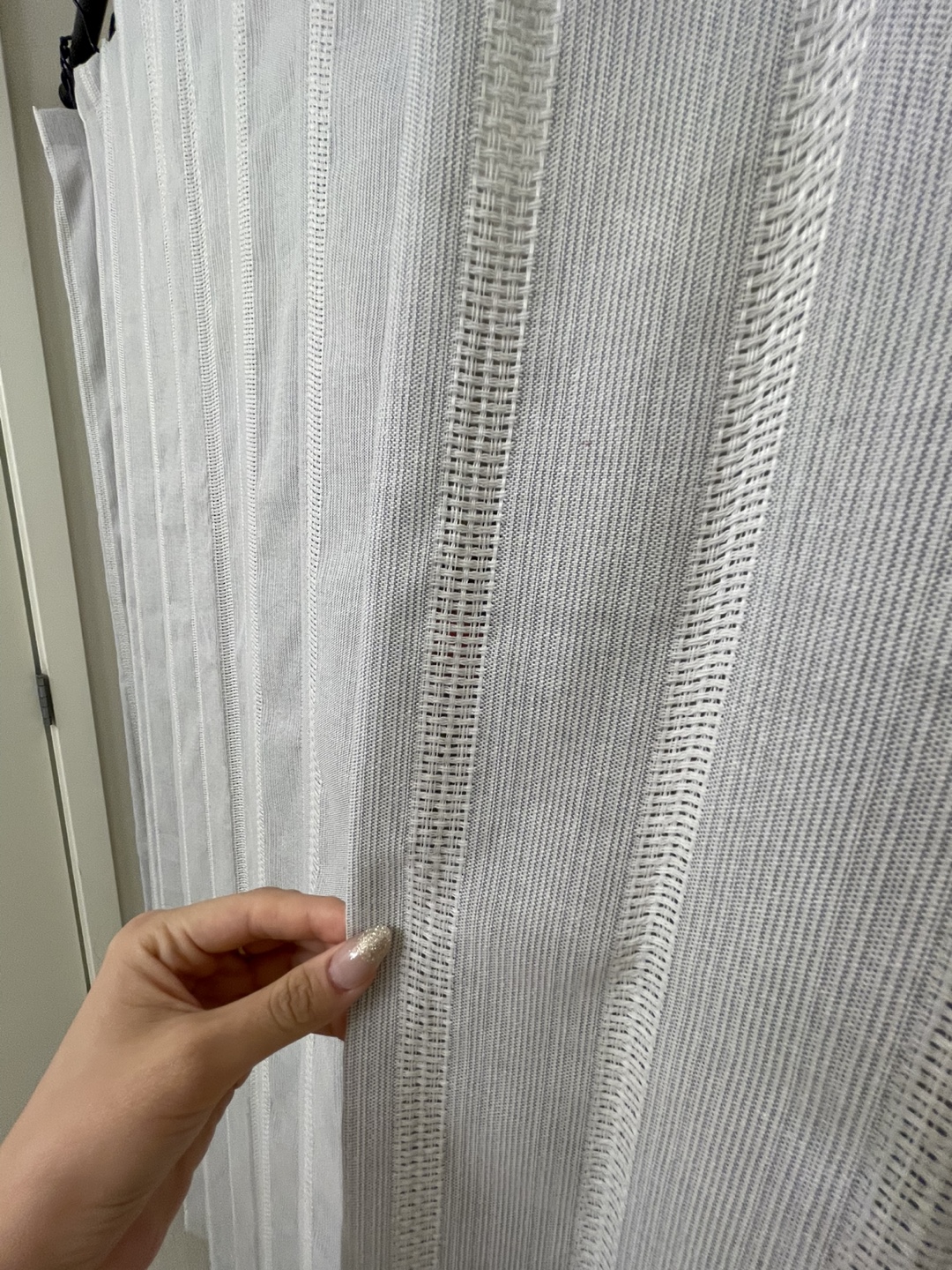 White Striped Shower Curtain and Black Shower Rod - photo 2