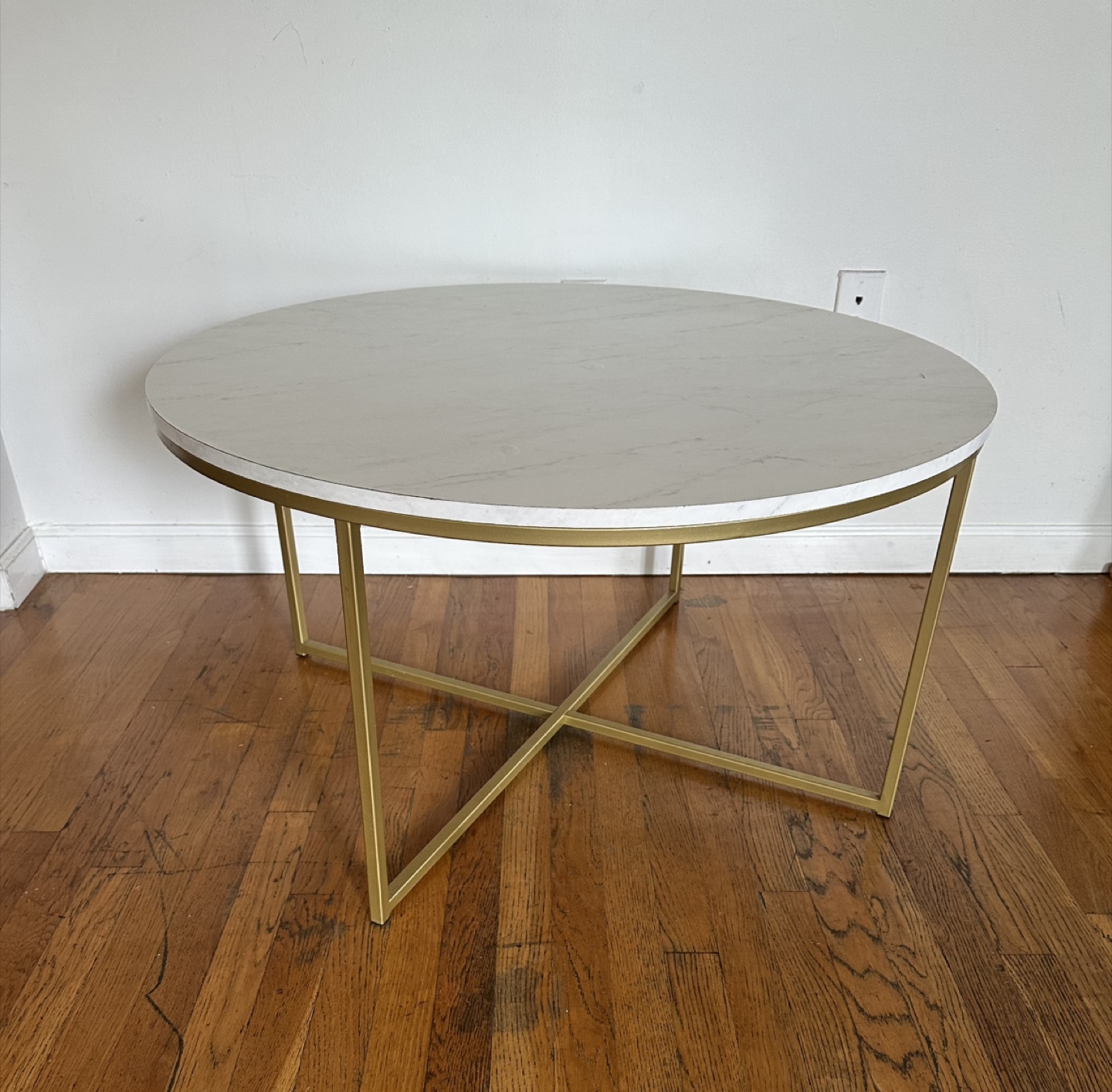 Round Marble Coffee Table with Gold Legs
